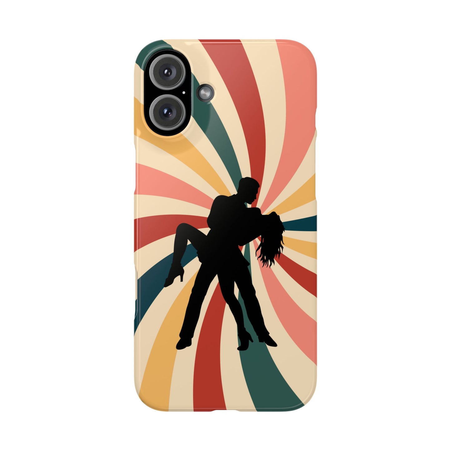 Dramatic Dip iPhone Case | Retro Swirl Background | Latin Dance Silhouettes | Vintage Dance Art | BailaFashion Dance Lifestyle