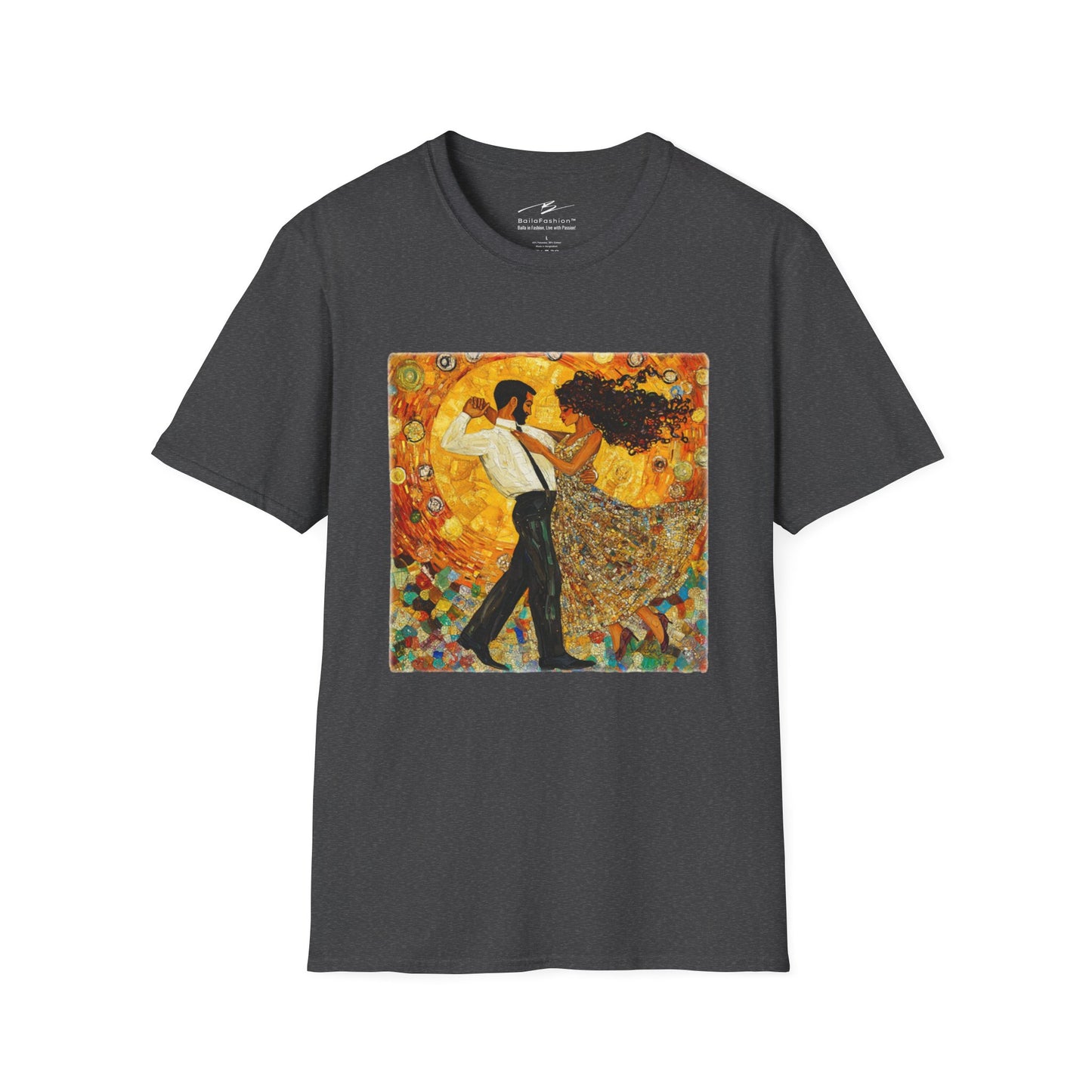Golden Rhythms Art T-Shirt | Klimt-Inspired Latin Dance Art | Salsa Bachata Couple | Dance Lifestyle StreetWear | BailaFashion Casual Wear