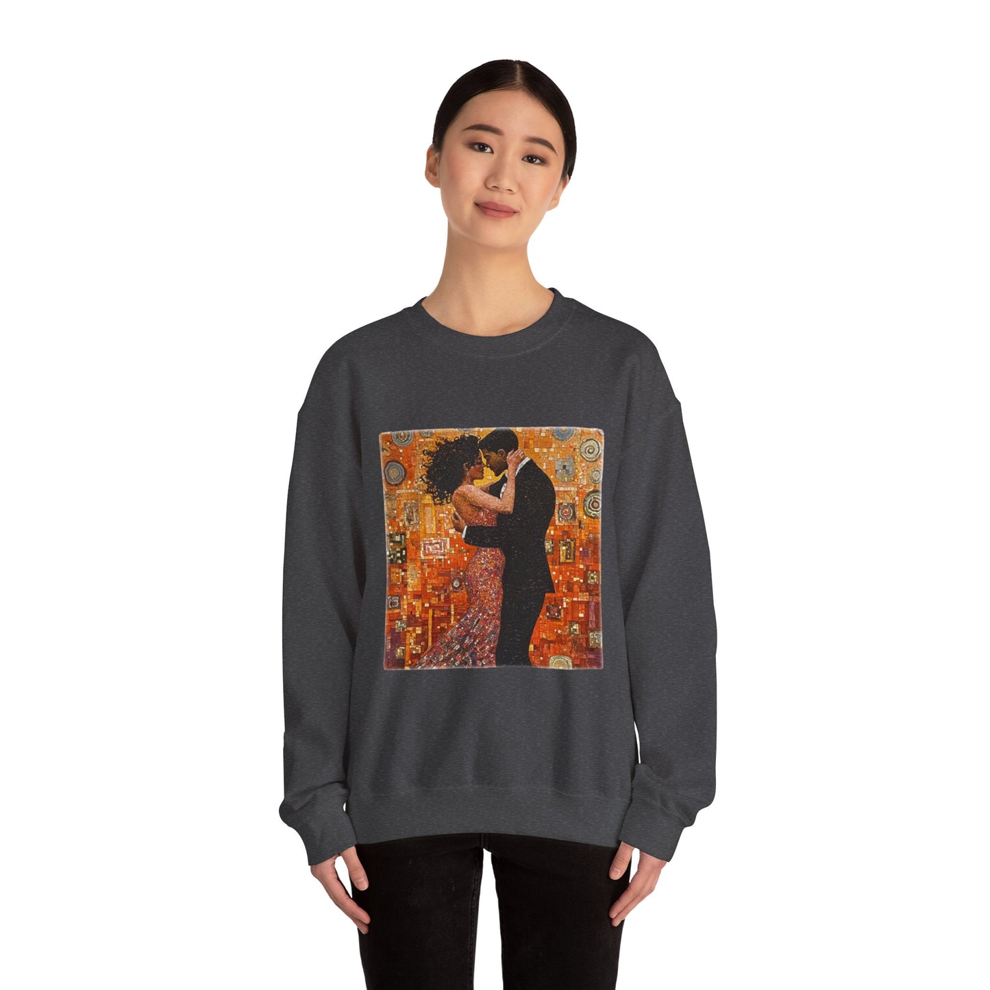 Amber Embrace Art Sweatshirt | Klimt-Inspired Latin Dance | Bachata Romance | BailaFashion Couple Streetwear | Dance Lifestyle Apparell