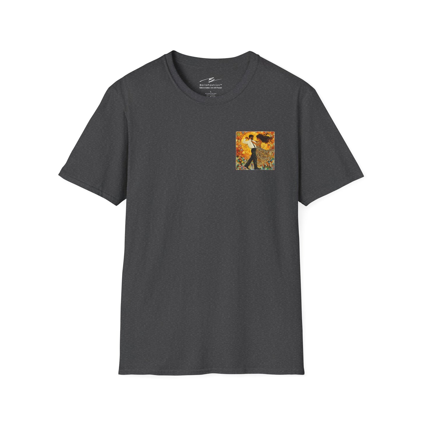 Golden Rhythm Pocket Print T-Shirt | Klimt-Inspired Latin Dance Art | Salsa Bachata Couple Top | Unisex Practice Tee | Studio Dance Wear