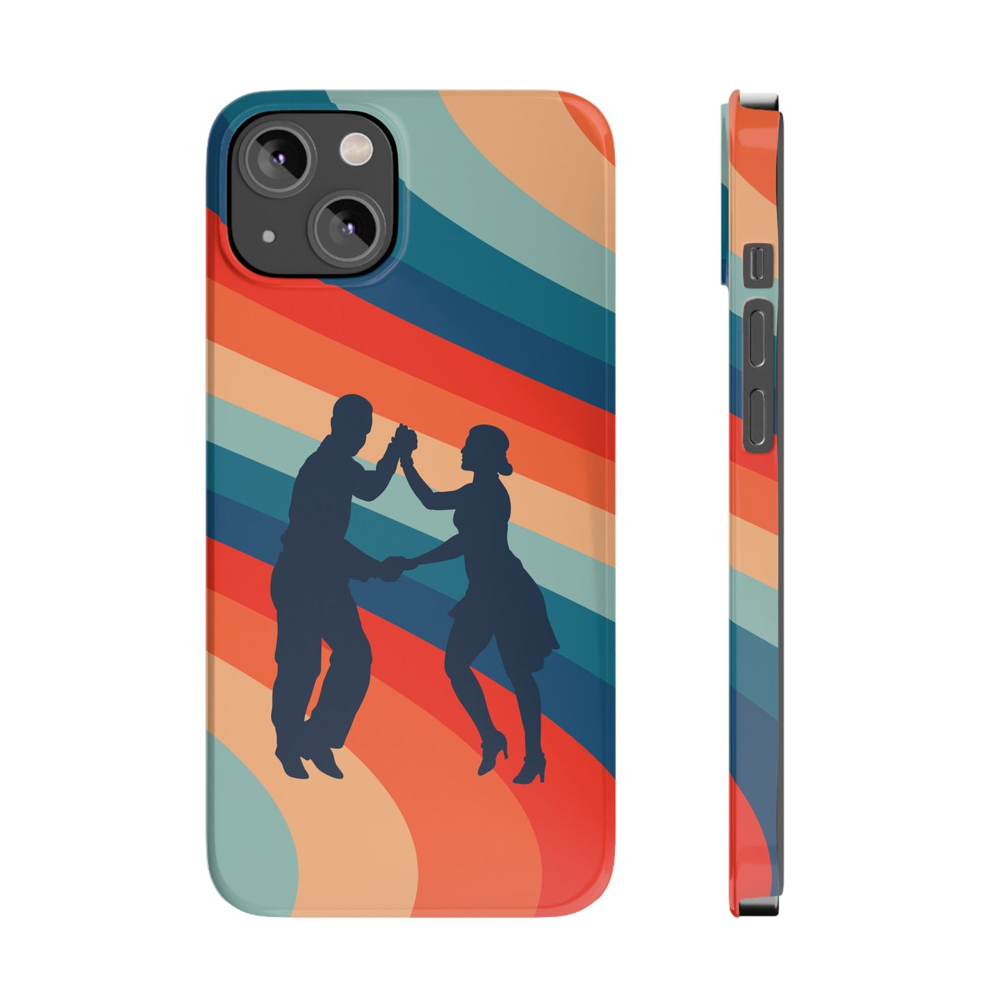 Rainbow Rhythm iPhone Case | Salsa Dance Silhouettes | Retro Dance Waves | Latin Connection Art | BailaFashion Dance Lifestyle