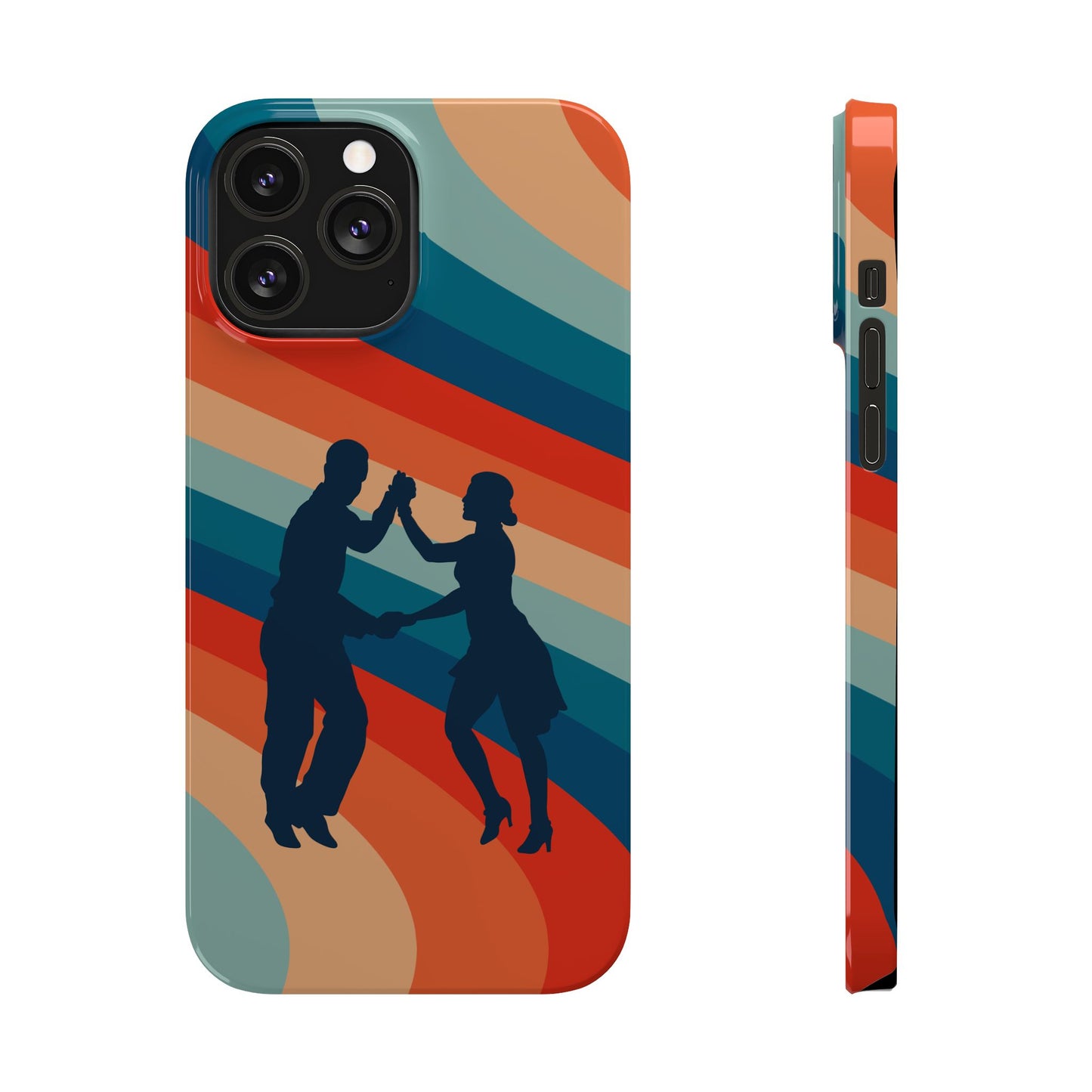 Rainbow Rhythm iPhone Case | Salsa Dance Silhouettes | Retro Dance Waves | Latin Connection Art | BailaFashion Dance Lifestyle