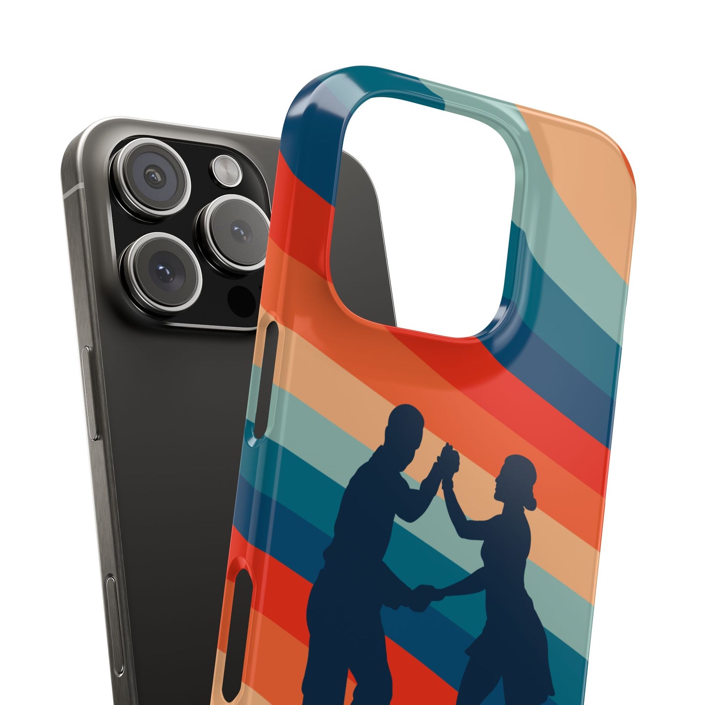 Rainbow Rhythm iPhone Case | Salsa Dance Silhouettes | Retro Dance Waves | Latin Connection Art | BailaFashion Dance Lifestyle