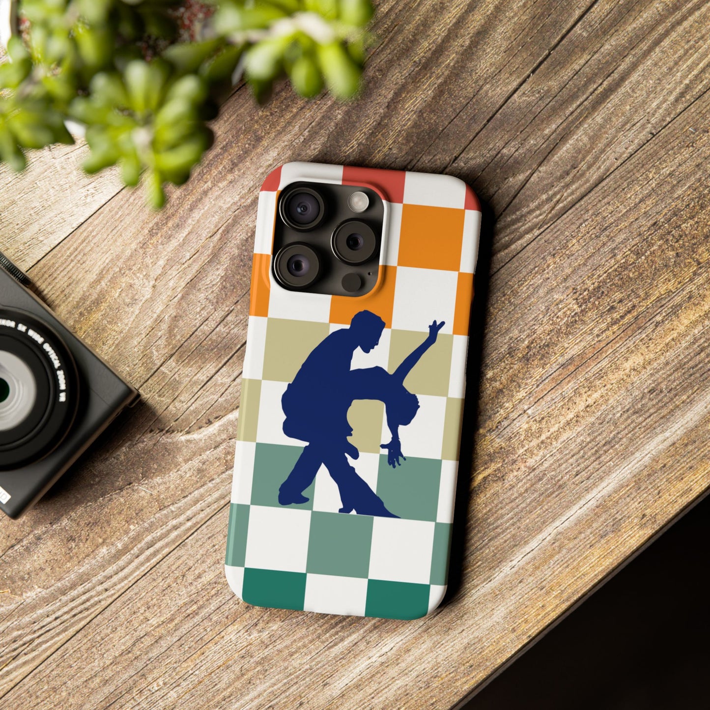 Bachata Dip iPhone Case | Retro Dance Silhouette | Colorful Checkerboard Design | BailaFashion Dance Lifestyle
