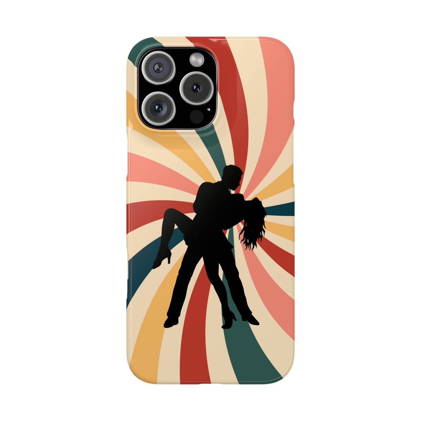 Dramatic Dip iPhone Case | Retro Swirl Background | Latin Dance Silhouettes | Vintage Dance Art | BailaFashion Dance Lifestyle