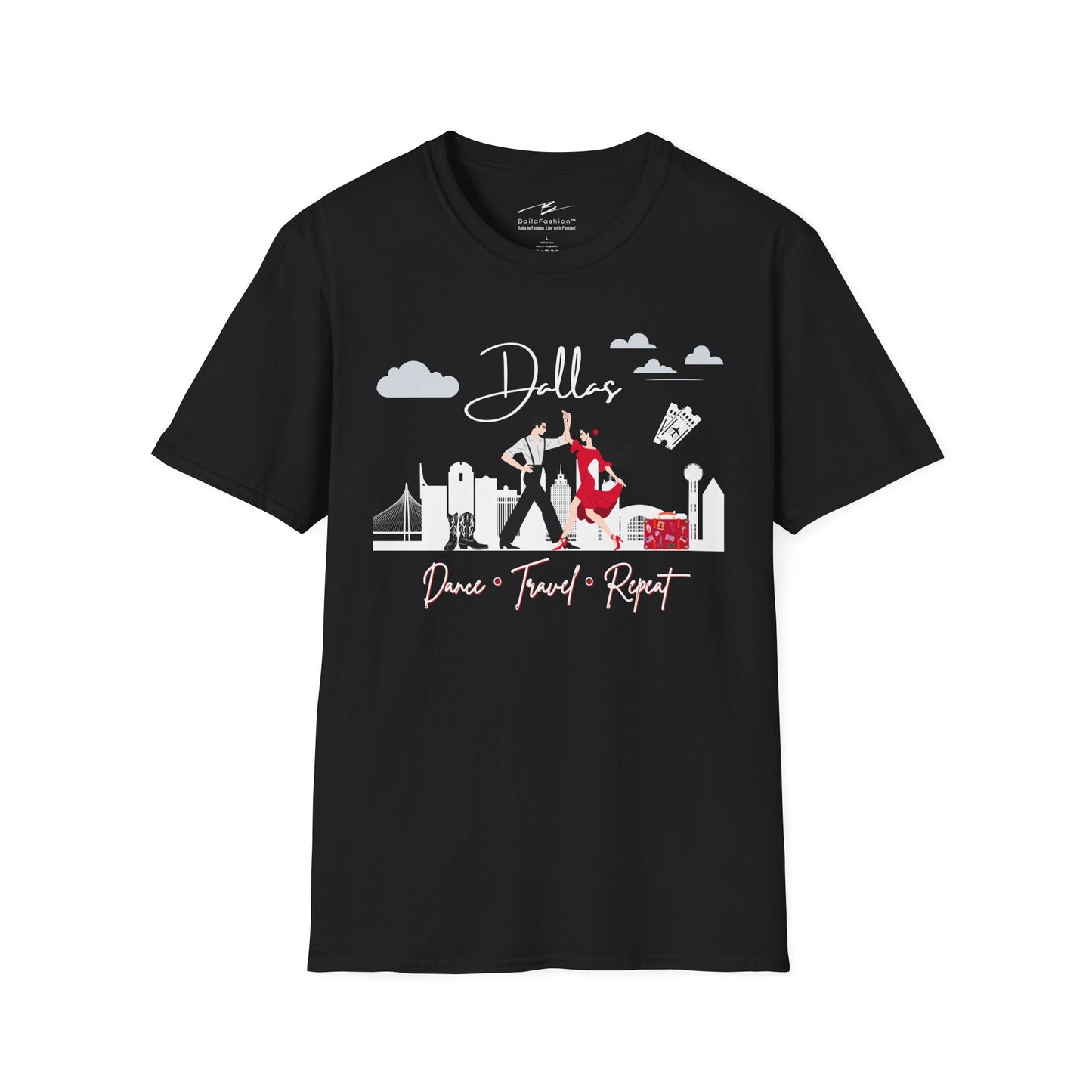 Dallas Dance Travel Repeat T-shirt | Big D Latin Dance Scene | Texas Salsa Bachata | Cowboy Boot Dance Gift | BailaFashion Dance Lifestyle