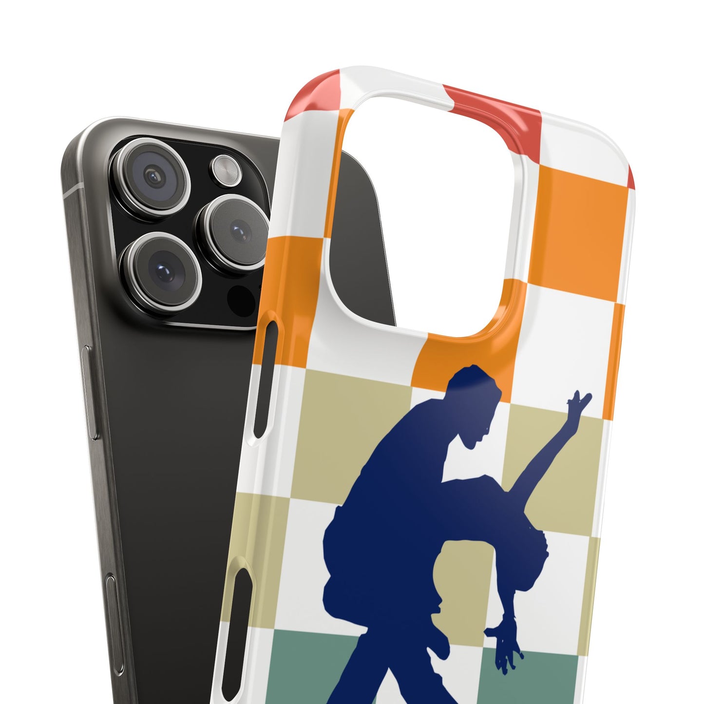 Bachata Dip iPhone Case | Retro Dance Silhouette | Colorful Checkerboard Design | BailaFashion Dance Lifestyle