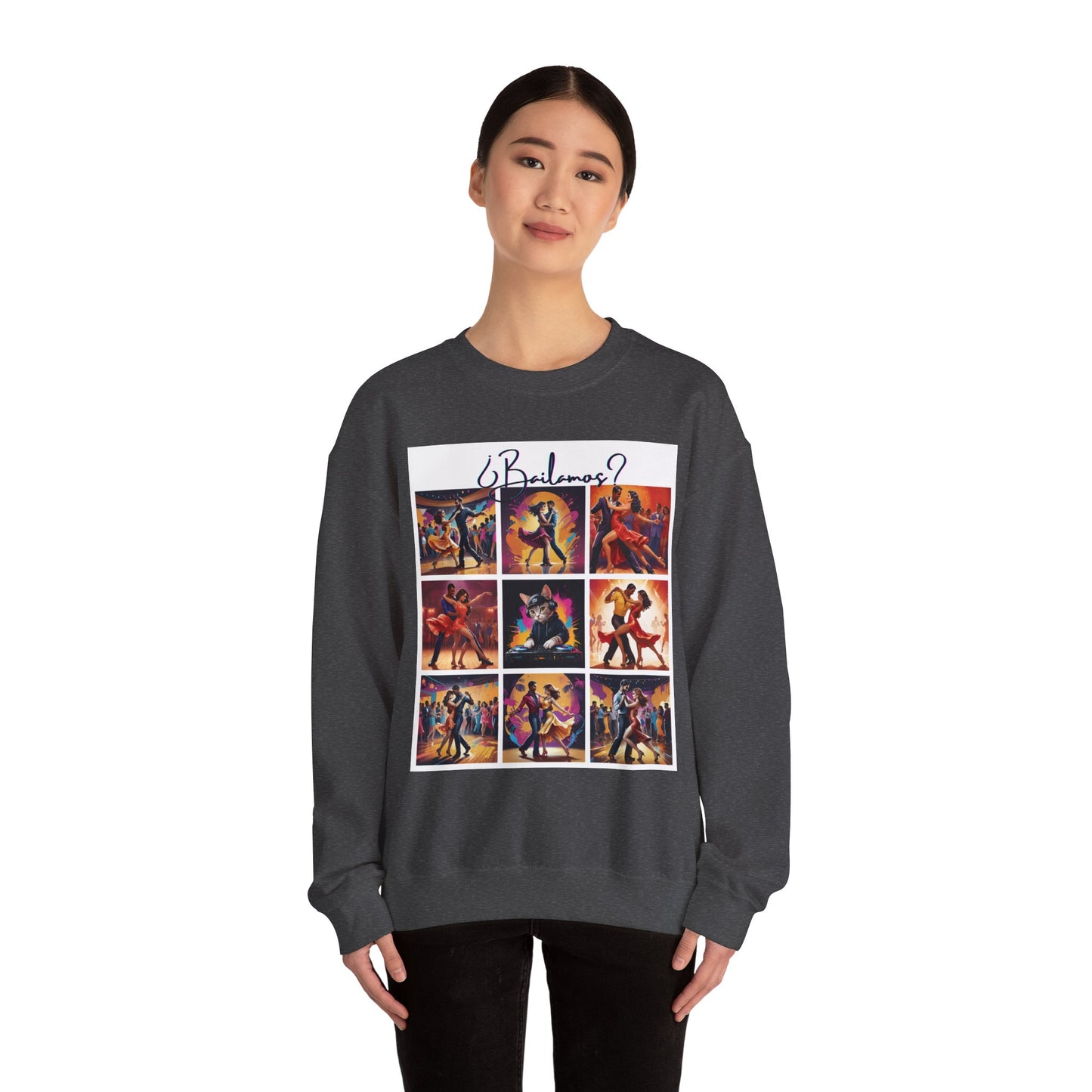 Bailamos? Latin Dance Collage Sweatshirt | DJ Cat Salsa Bachata Art | Vibrant Social Dancing | BailaFashion Streewear | Dance Practice Wear