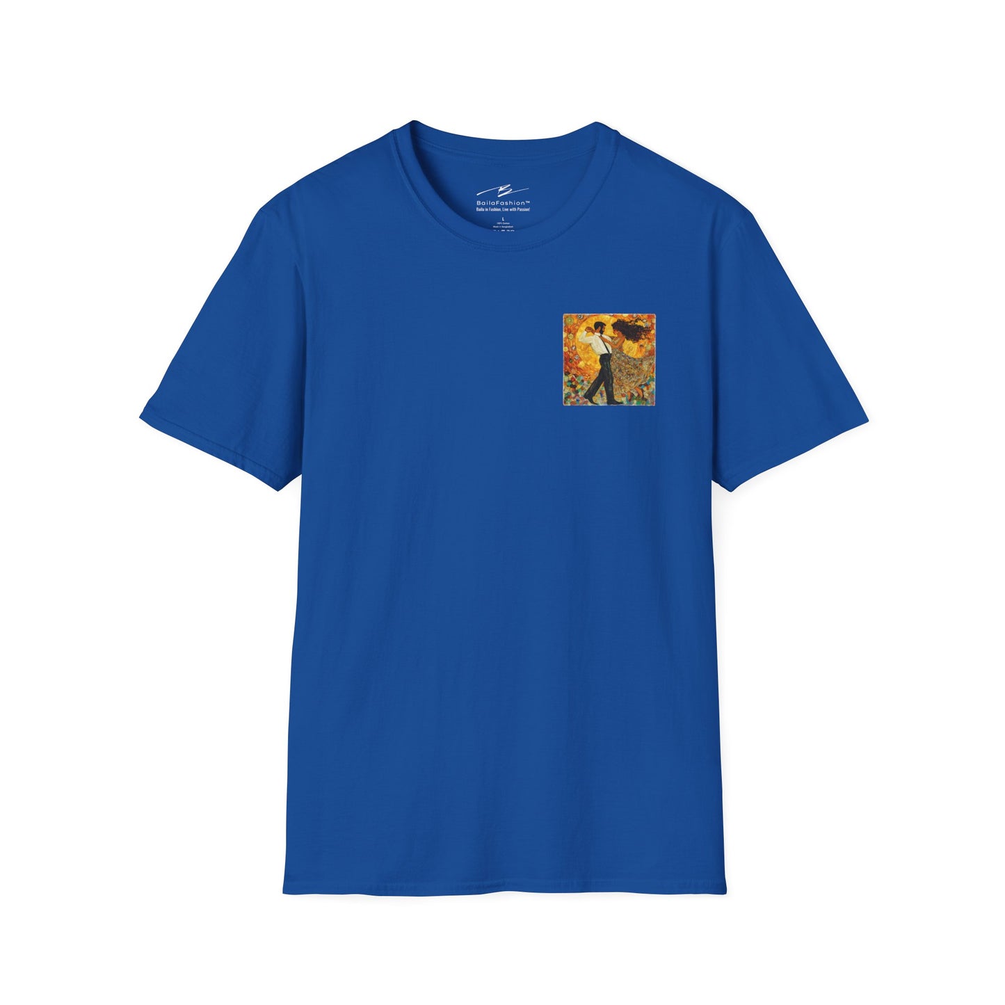 Golden Rhythm Pocket Print T-Shirt | Klimt-Inspired Latin Dance Art | Salsa Bachata Couple Top | Unisex Practice Tee | Studio Dance Wear