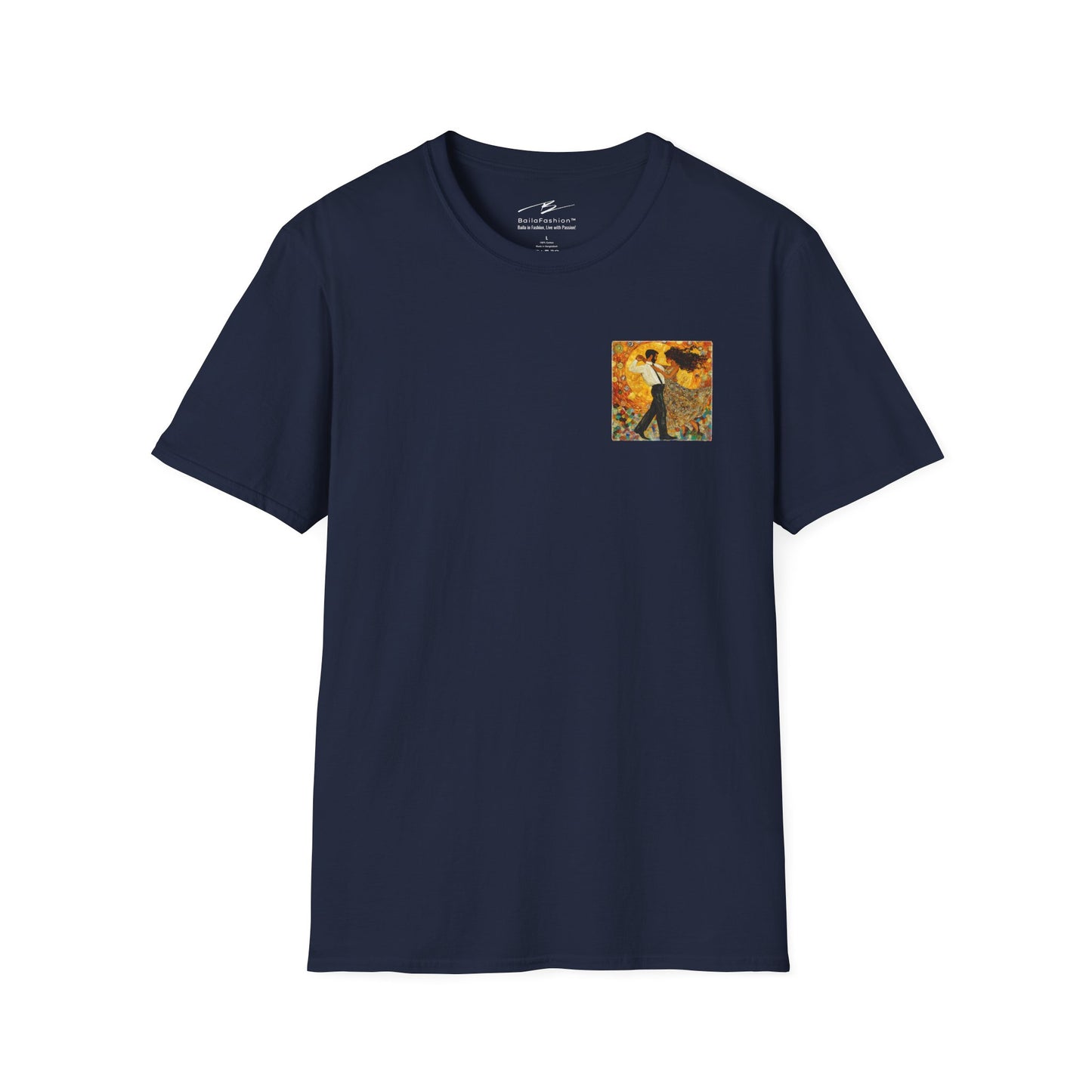 Golden Rhythm Pocket Print T-Shirt | Klimt-Inspired Latin Dance Art | Salsa Bachata Couple Top | Unisex Practice Tee | Studio Dance Wear