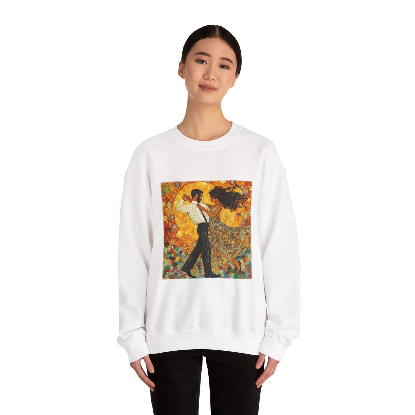 Golden Rhythm Dance Sweatshirt | Latin Dancer Couple | Bachata Salsa | BailaFashion Dance Lifestyle | Klimt Inspired Art | Cozy Sweater