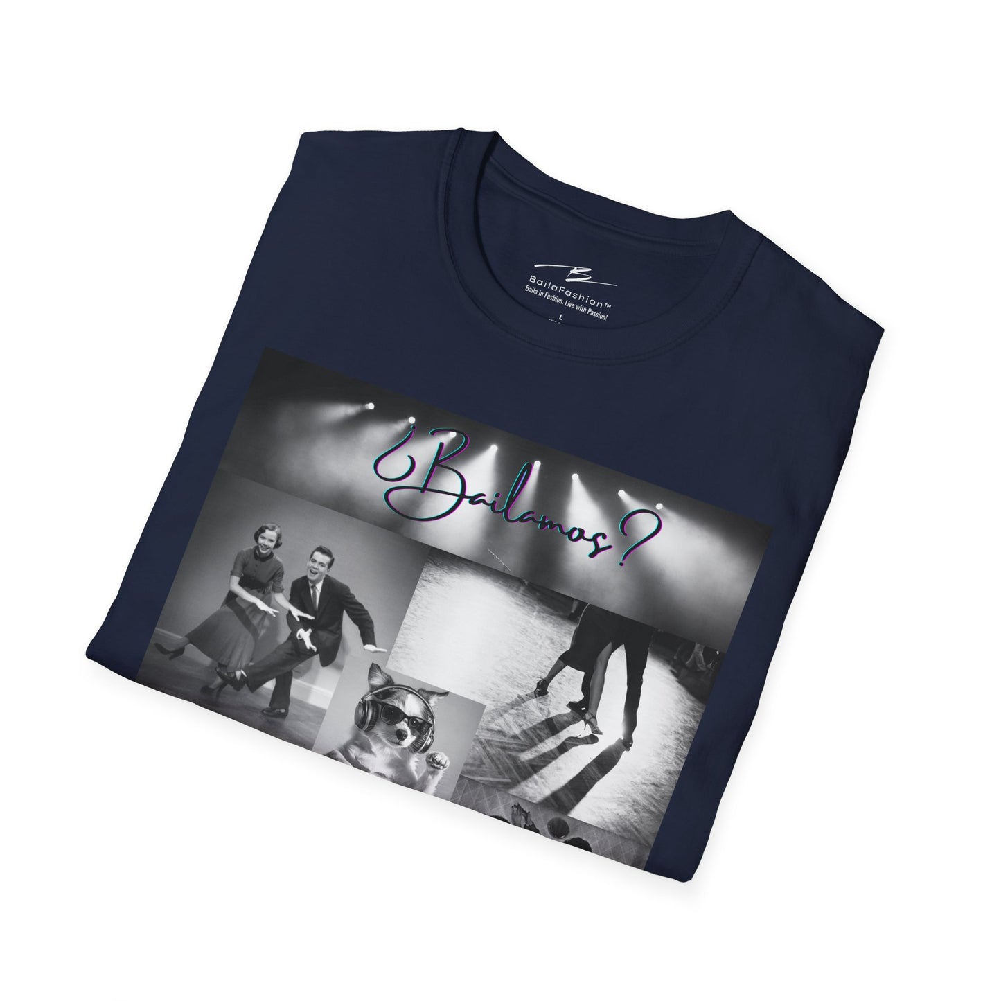 Bailamos Dance Collage T-shirt | DJ Dog Latin Dance Scenes | Salsa Bachata Vintage Dancer Gift | BailaFashion Dance Lifestyle | Practice Tee