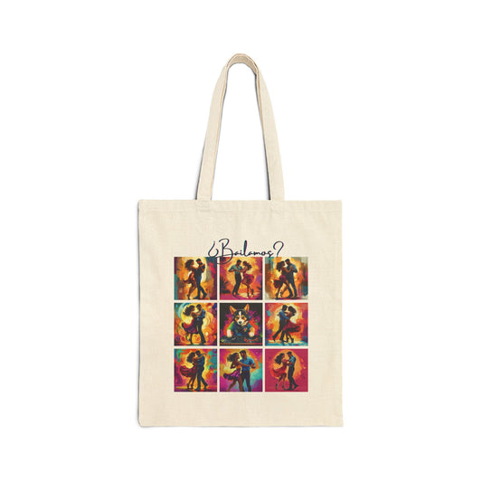 Bailamos Latin Dance Collage Tote Bag | Modern Dance Art | Colorful Couple Illustrations | DJ Dog Design | BailaFashion Dance Lifestyle