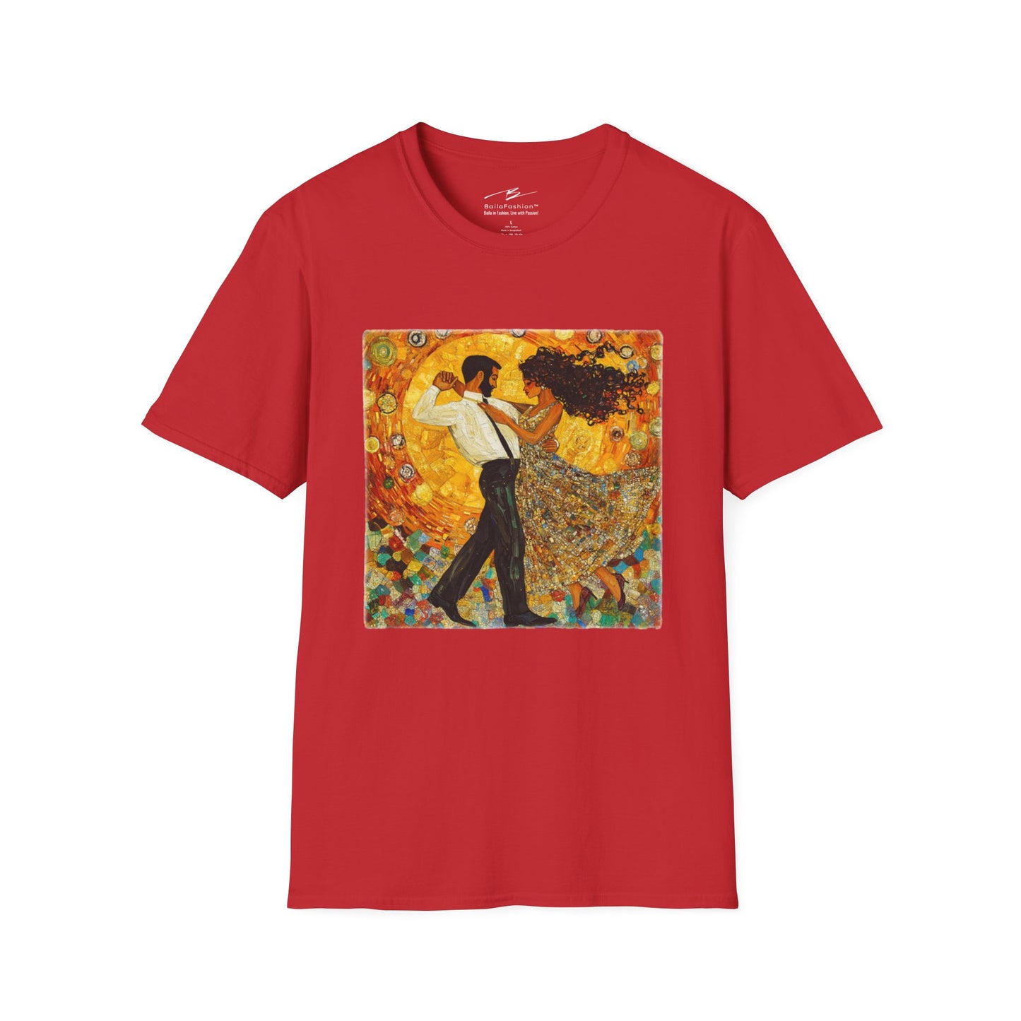 Golden Rhythms Art T-Shirt | Klimt-Inspired Latin Dance Art | Salsa Bachata Couple | Dance Lifestyle StreetWear | BailaFashion Casual Wear