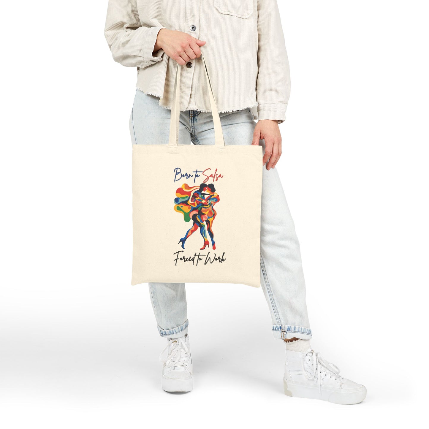 Born to Salsa Forced to Work Tote Bag | Vibrant Dance Art | Latin Dancer Humor | Salsero Canvas Carrier | BailaFashion Dance Lifestyle