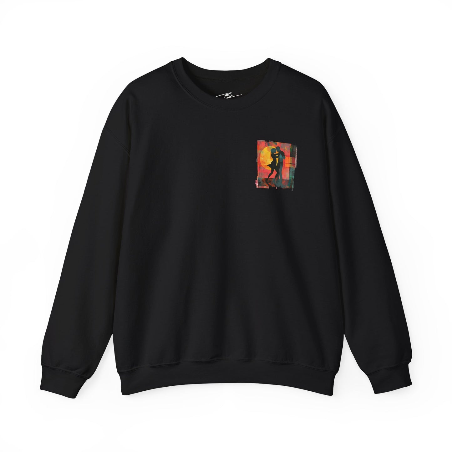 Sunset Romance Pocket Print Sweatshirt | Latin Dance Couple Silhouette | Salsa Bachata Jazz HipHop Lovers | White Crewneck | BailaFashion