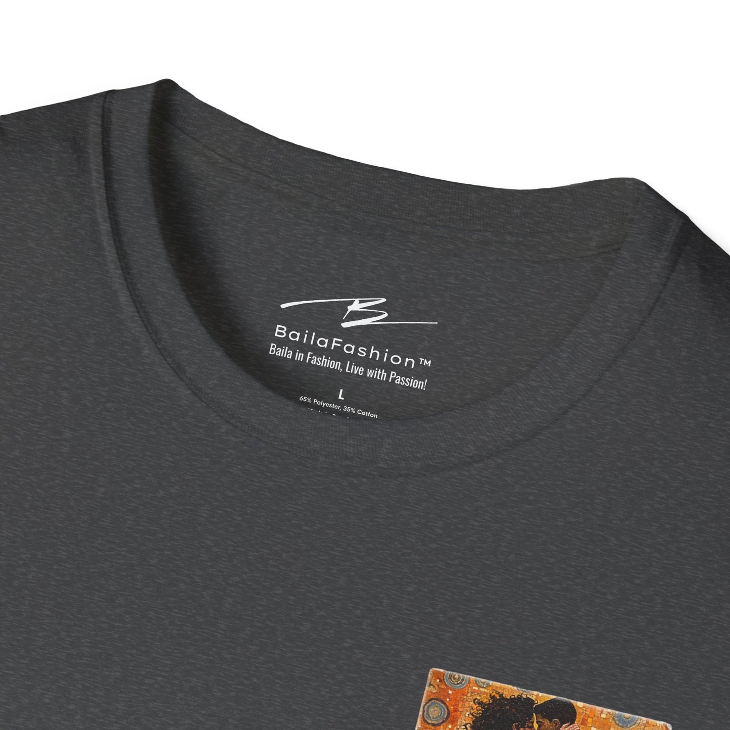 Amber Embrace Pocket Print T-Shirt | Klimt-Inspired Latin Dance Art | Salsa Bachata Couple Top | Unisex Studio Wear | Dance Lifestyle