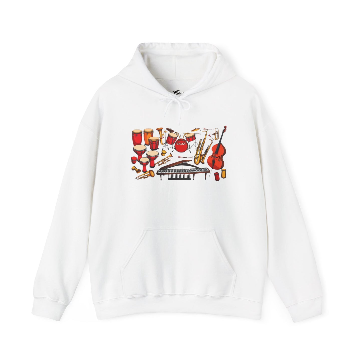Salsa Orchestra Instruments Hoodie | Latin Music Band Art | Musician Dancer Gift | Vibrant Red Gold Design | BailaFashion Comfy Couple Wear