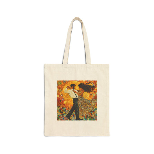 Golden Rhythm Couple Tote Bag | Mosaic Latin Dancers Art | Klimt-Inspired Dance Bag | Salsa Bachata Carry All | BailaFashion Dance Lifestyle