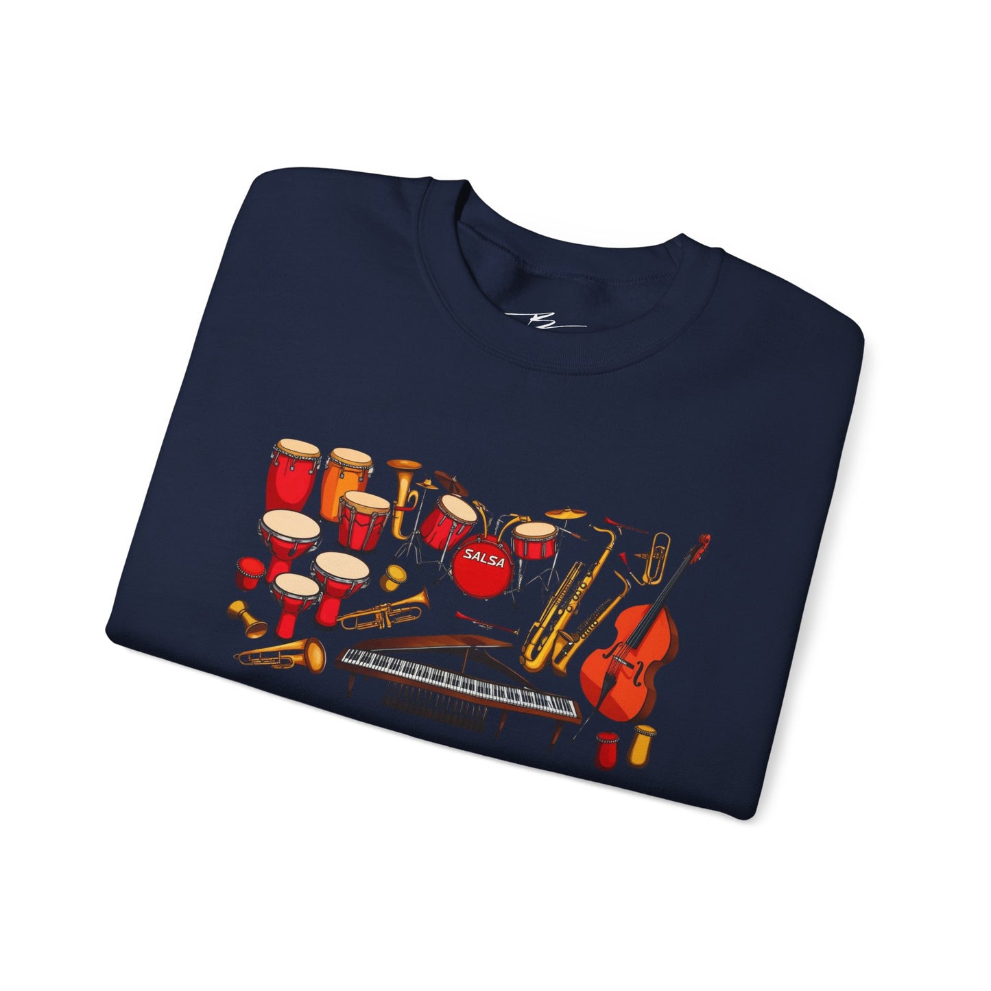 Salsa Orchestra Instruments Sweatshirt | Latin Music Band Art | Musician Dancer Gift | Vibrant Red Gold Design | Comfy Casual Couple Wear