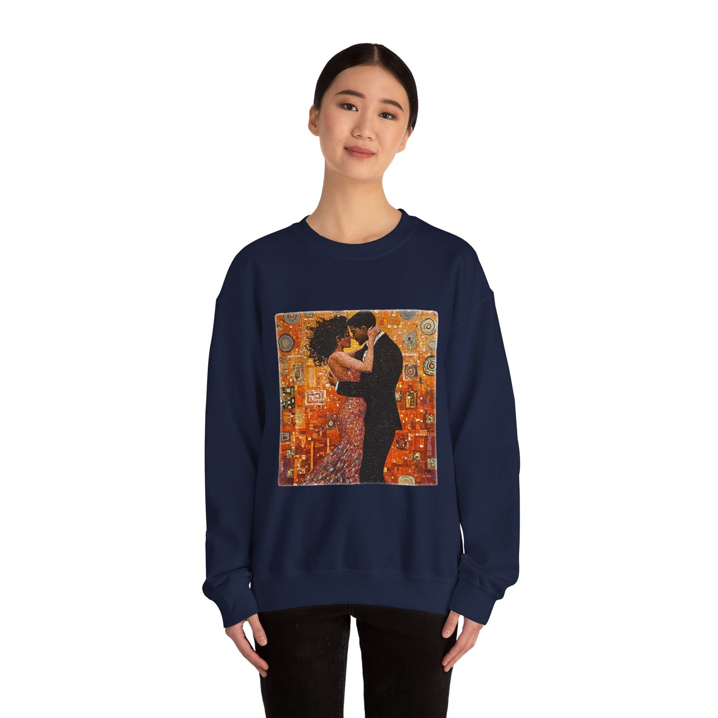Amber Embrace Art Sweatshirt | Klimt-Inspired Latin Dance | Bachata Romance | BailaFashion Couple Streetwear | Dance Lifestyle Apparell