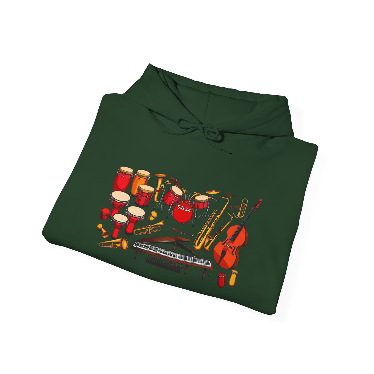 Salsa Orchestra Instruments Hoodie | Latin Music Band Art | Musician Dancer Gift | Vibrant Red Gold Design | BailaFashion Comfy Couple Wear