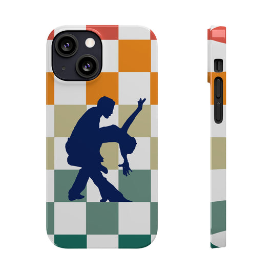 Bachata Dip iPhone Case | Retro Dance Silhouette | Colorful Checkerboard Design | BailaFashion Dance Lifestyle