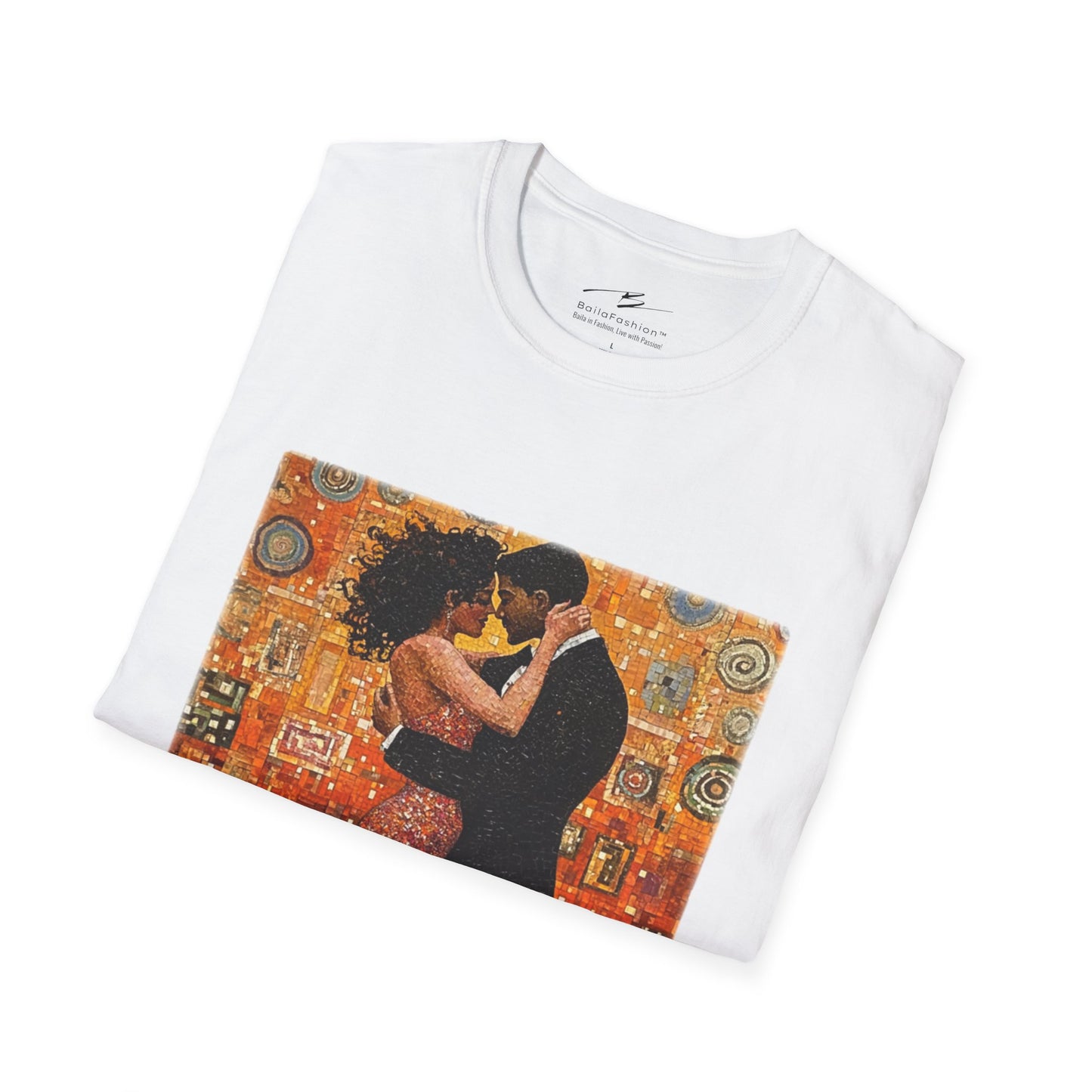 Amber Embrace T-Shirt | Klimt-Inspired Latin Dance Art | Salsa Bachata Couple | Dance Practice Wear | BailaFashion Streewear | Unisex Tee