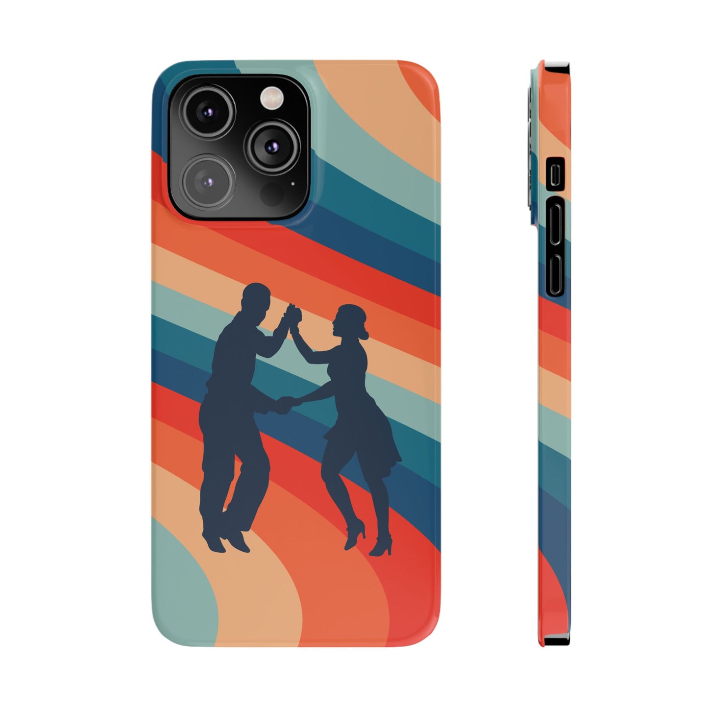 Rainbow Rhythm iPhone Case | Salsa Dance Silhouettes | Retro Dance Waves | Latin Connection Art | BailaFashion Dance Lifestyle