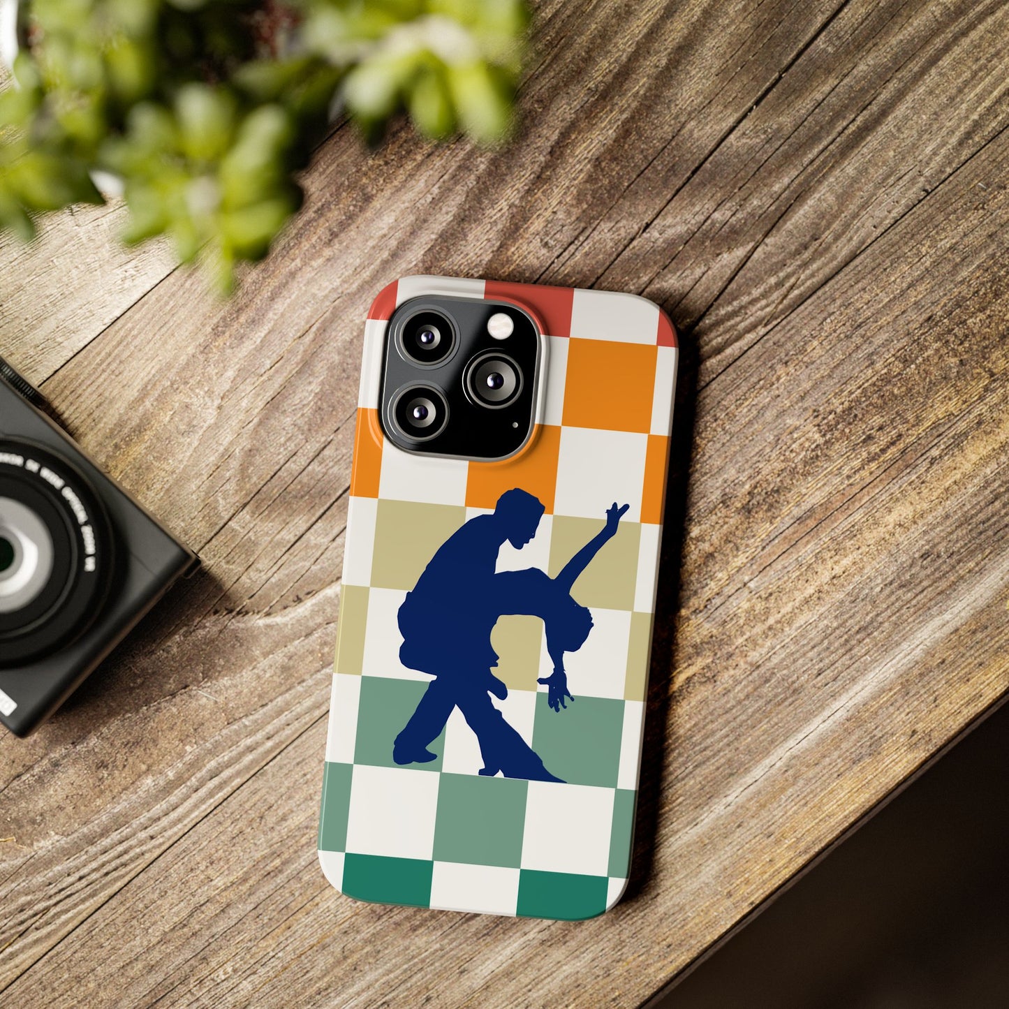 Bachata Dip iPhone Case | Retro Dance Silhouette | Colorful Checkerboard Design | BailaFashion Dance Lifestyle