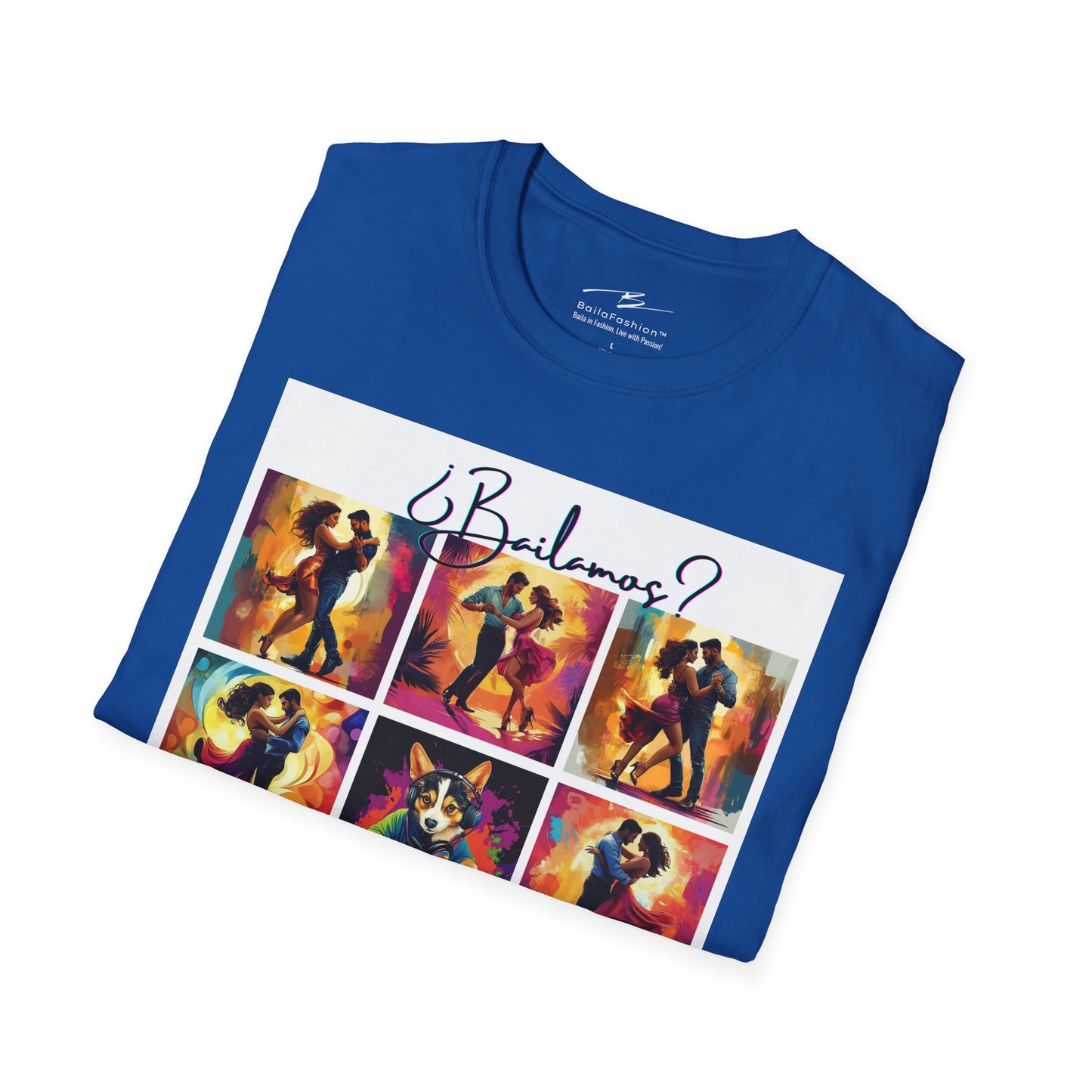 Bailamos? Latin Dance Collage T-Shirt | DJ Dog Salsa Bachata Scenes | Vibrant Dance Art | BailaFashion Streetwear | Dance Practice Tee