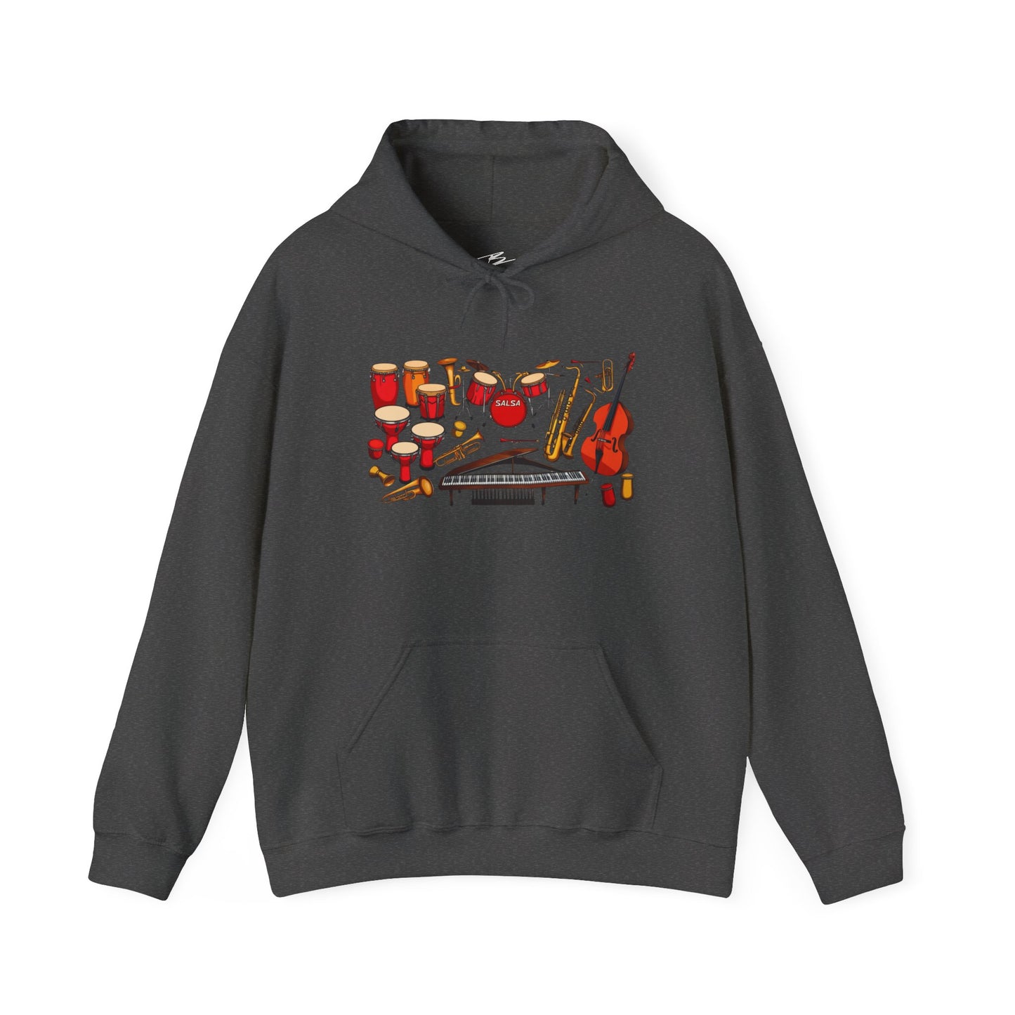 Salsa Orchestra Instruments Hoodie | Latin Music Band Art | Musician Dancer Gift | Vibrant Red Gold Design | BailaFashion Comfy Couple Wear