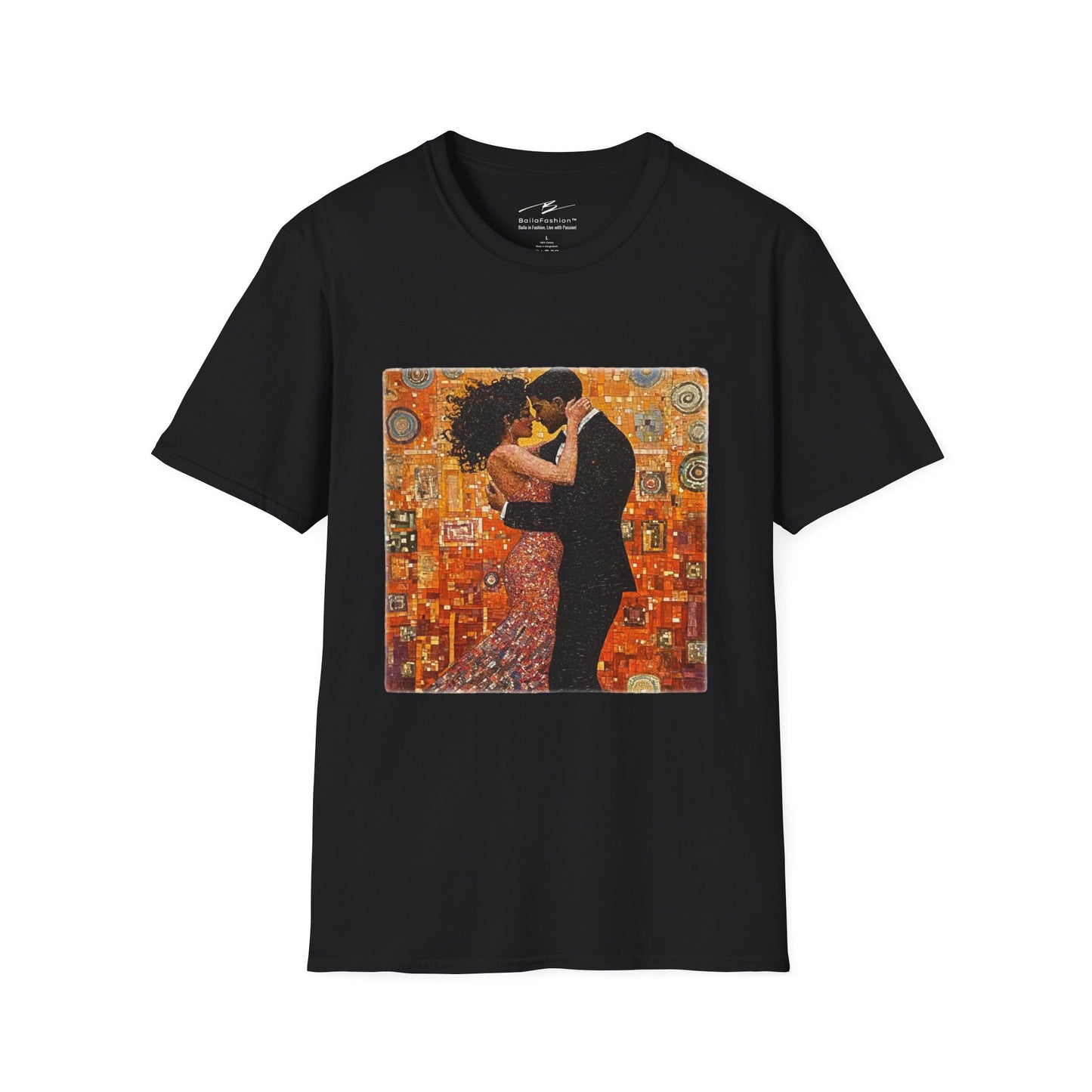 Amber Embrace T-Shirt | Klimt-Inspired Latin Dance Art | Salsa Bachata Couple | Dance Practice Wear | BailaFashion Streewear | Unisex Tee
