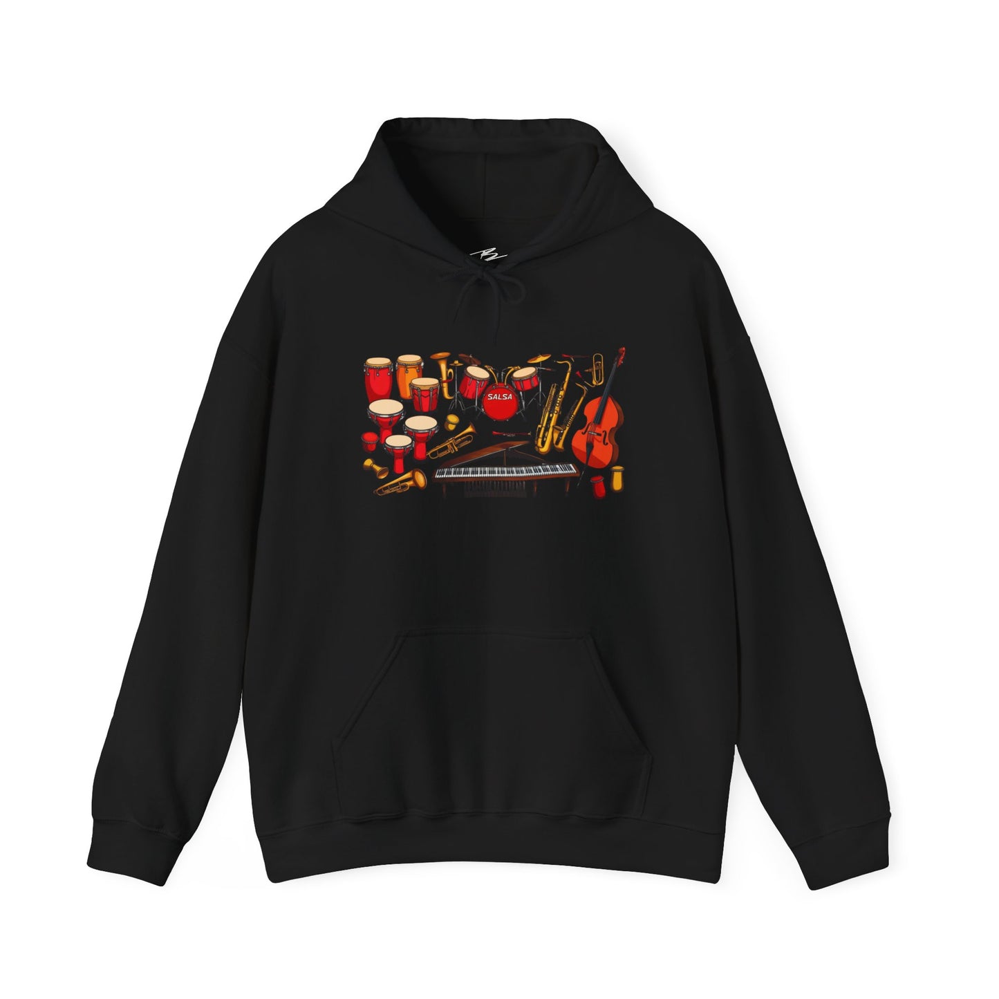 Salsa Orchestra Instruments Hoodie | Latin Music Band Art | Musician Dancer Gift | Vibrant Red Gold Design | BailaFashion Comfy Couple Wear