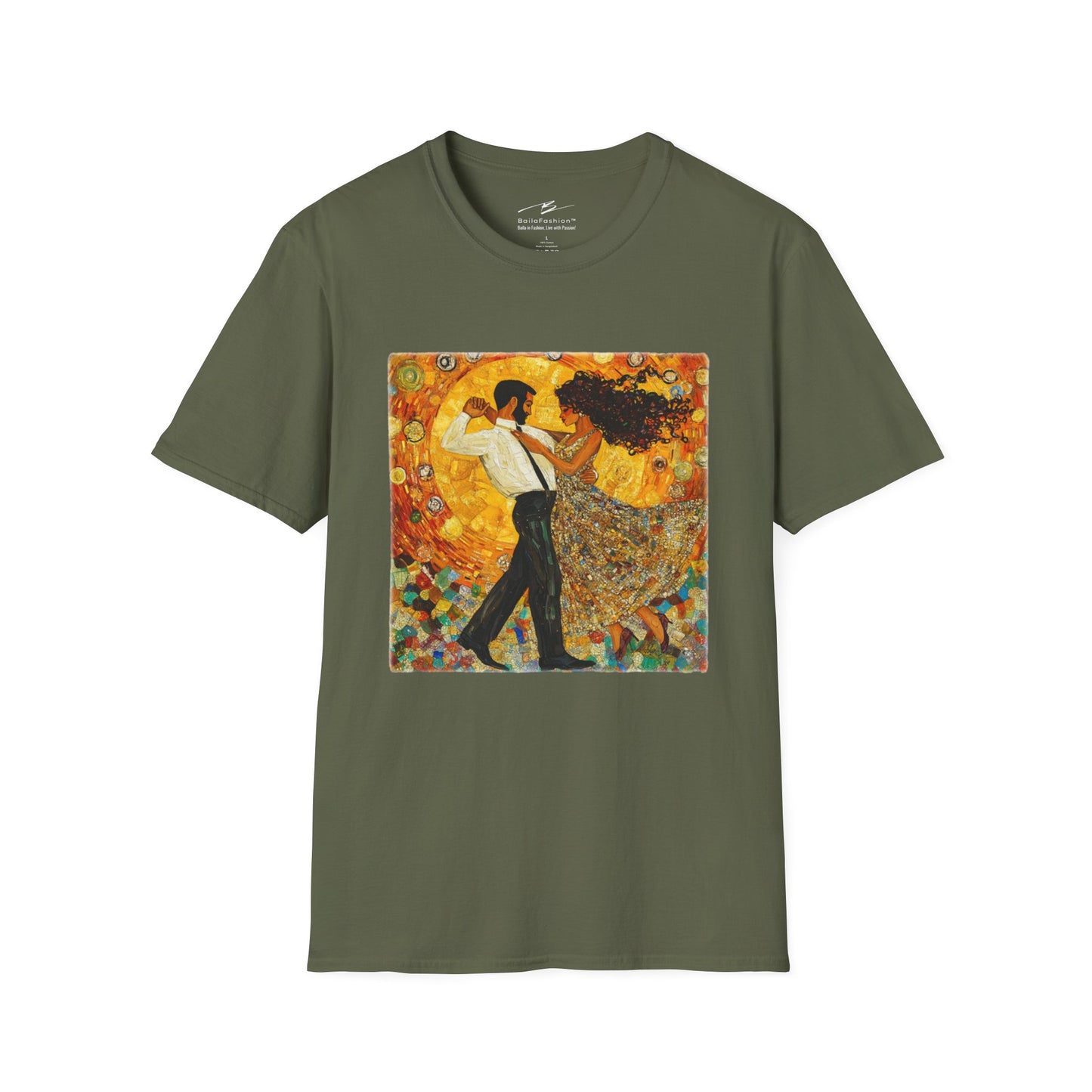 Golden Rhythms Art T-Shirt | Klimt-Inspired Latin Dance Art | Salsa Bachata Couple | Dance Lifestyle StreetWear | BailaFashion Casual Wear