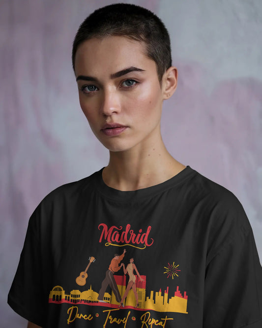 Madrid Dance Travel Repeat T-Shirt | Salsa Bachata Lovers Tee | Dance Lifestyle Shirt for Classes Socials Festivals | Matching Couple Tops