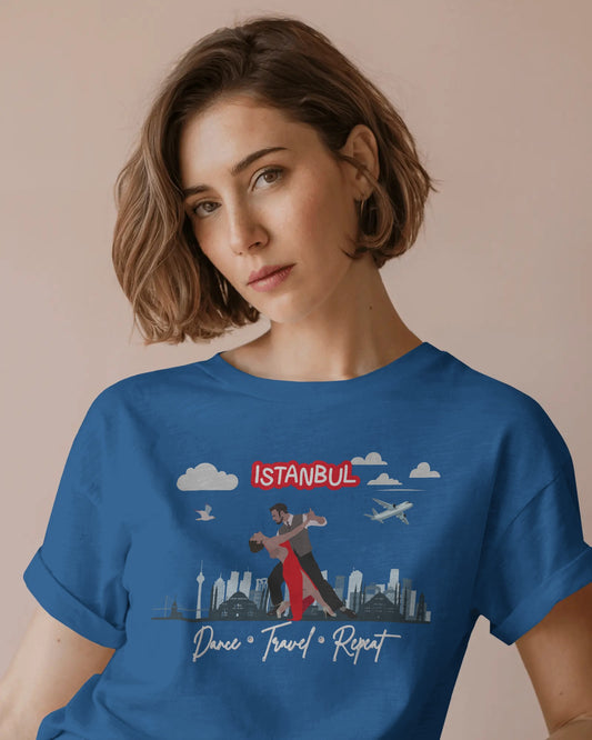 Istanbul Dance Travel Repeat T-Shirt | Turkish Bachata Dancers Skyline Tee | Class Practice Festivals Matching Couple Tops | Dance Lifestyle