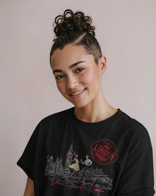 London Dance Travel Repeat T-Shirt | British Latin Dancers Big Ben Tee | Class Practice Matching Couple Tops | BailaFashion Dance Lifestyle