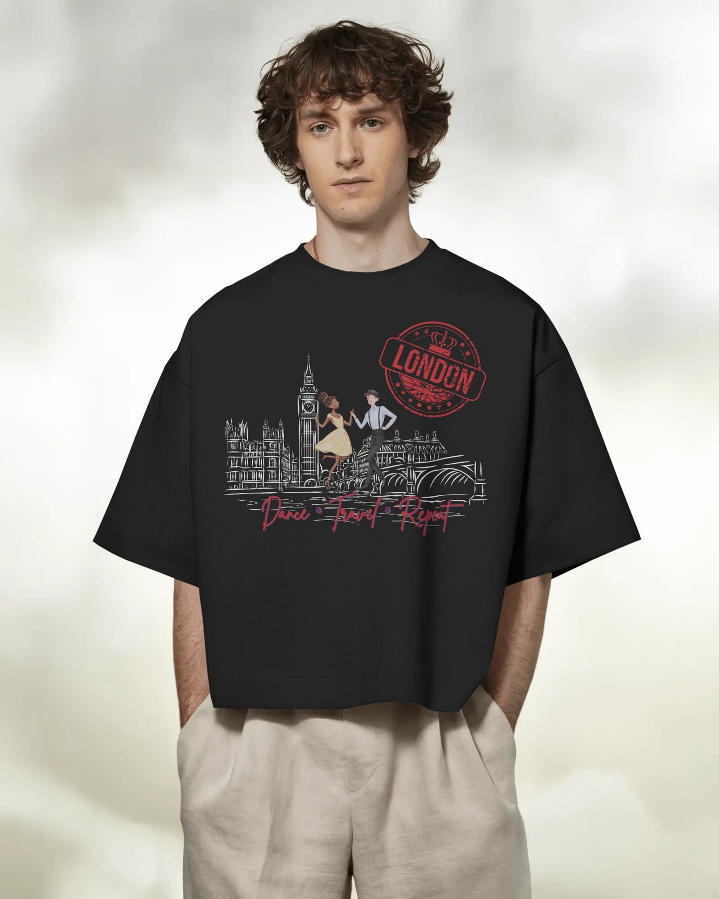 London Dance Travel Repeat T-Shirt | British Latin Dancers Big Ben Tee | Class Practice Matching Couple Tops | BailaFashion Dance Lifestyle