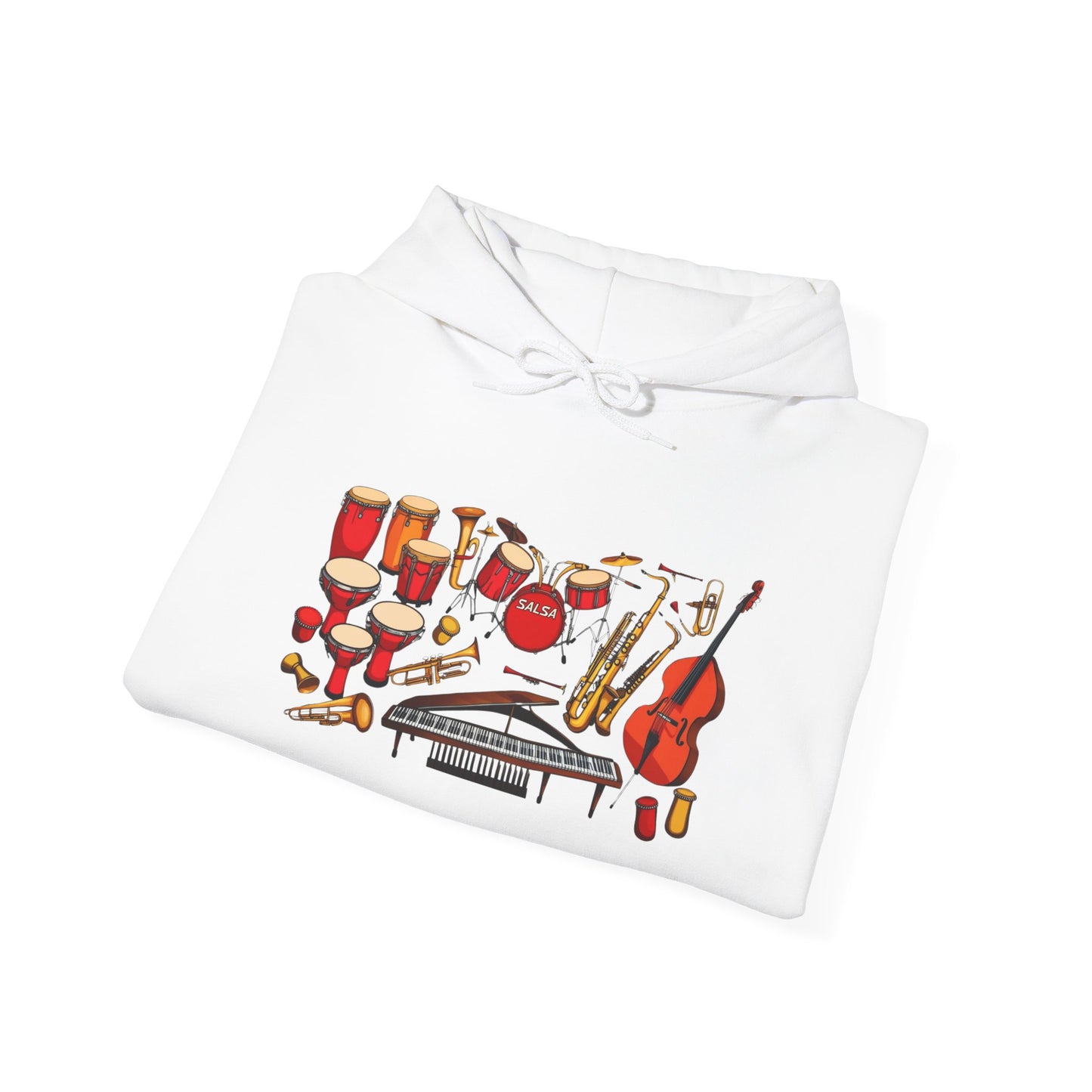 Salsa Orchestra Instruments Hoodie | Latin Music Band Art | Musician Dancer Gift | Vibrant Red Gold Design | BailaFashion Comfy Couple Wear