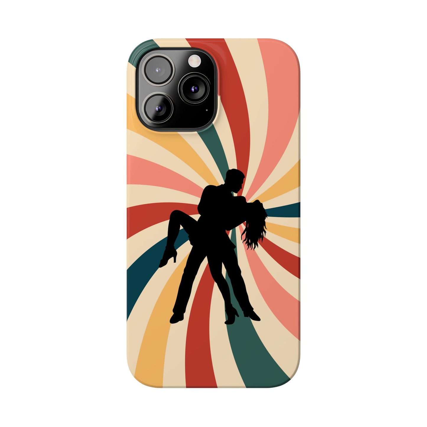 Dramatic Dip iPhone Case | Retro Swirl Background | Latin Dance Silhouettes | Vintage Dance Art | BailaFashion Dance Lifestyle