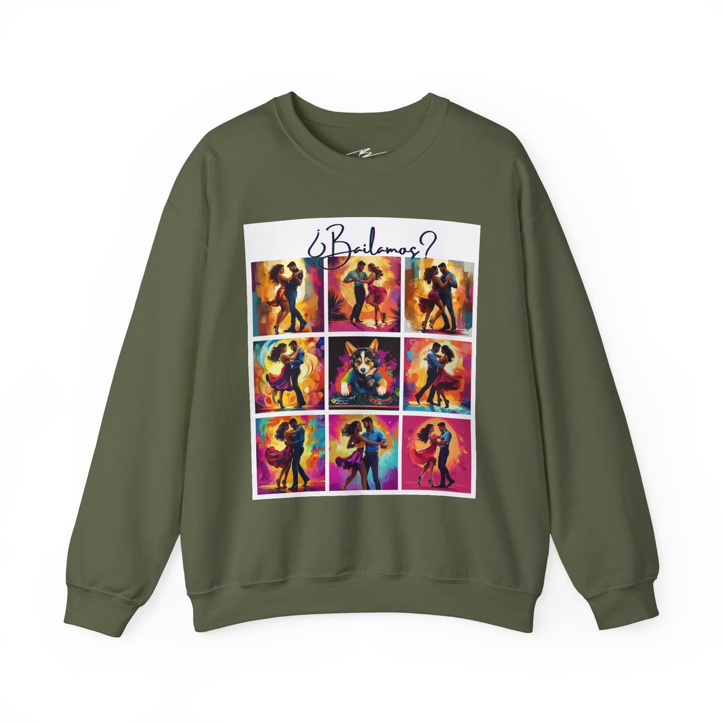 Bailamos? Latin Dance Collage Sweatshirt | DJ Corgi Salsa Bachata Art | Colorful Dance Couple | BailaFashion Sweater | Dance Practice Wear