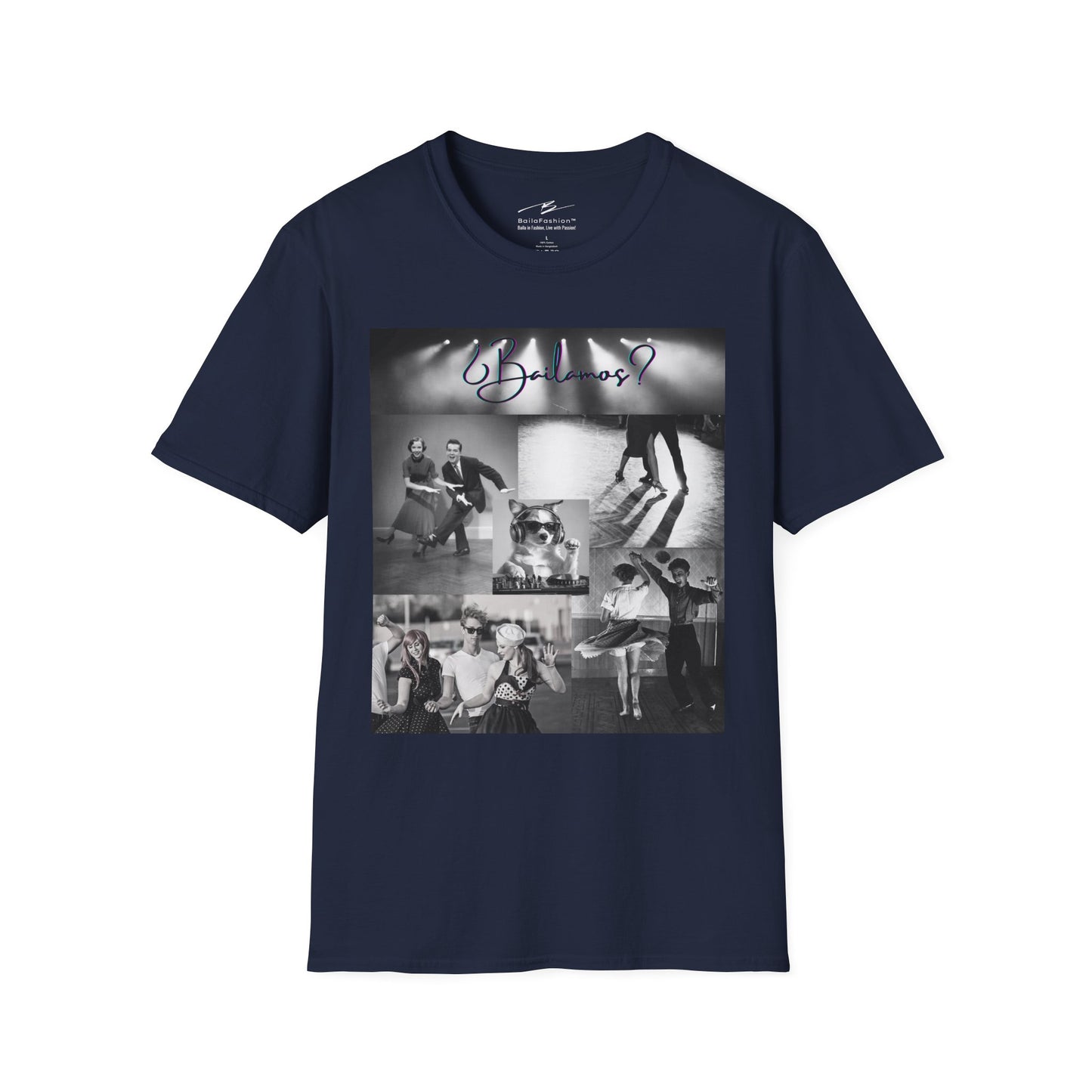 Bailamos Dance Collage T-shirt | DJ Dog Latin Dance Scenes | Salsa Bachata Vintage Dancer Gift | BailaFashion Dance Lifestyle | Practice Tee