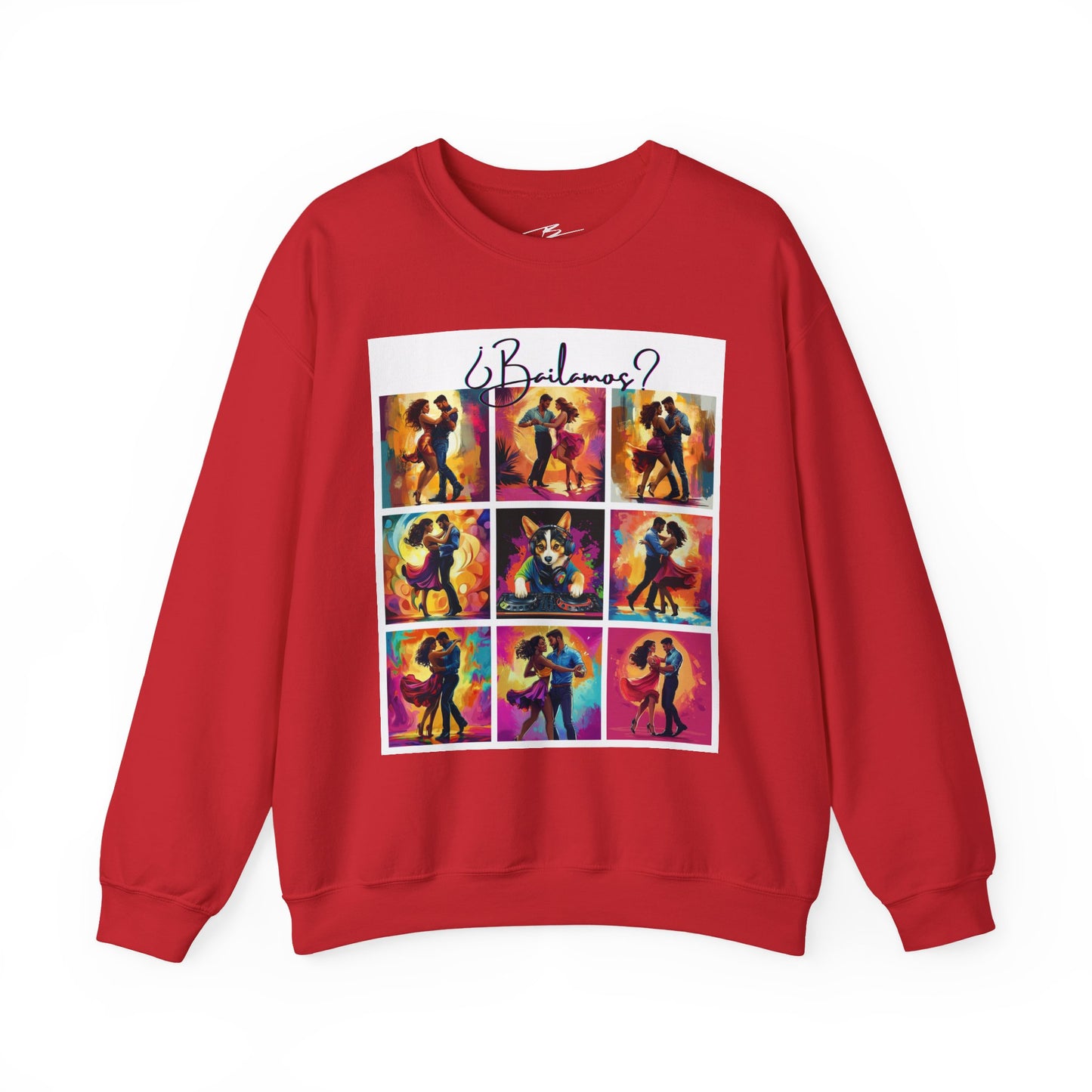 Bailamos? Latin Dance Collage Sweatshirt | DJ Corgi Salsa Bachata Art | Colorful Dance Couple | BailaFashion Sweater | Dance Practice Wear