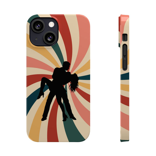 Dramatic Dip iPhone Case | Retro Swirl Background | Latin Dance Silhouettes | Vintage Dance Art | BailaFashion Dance Lifestyle