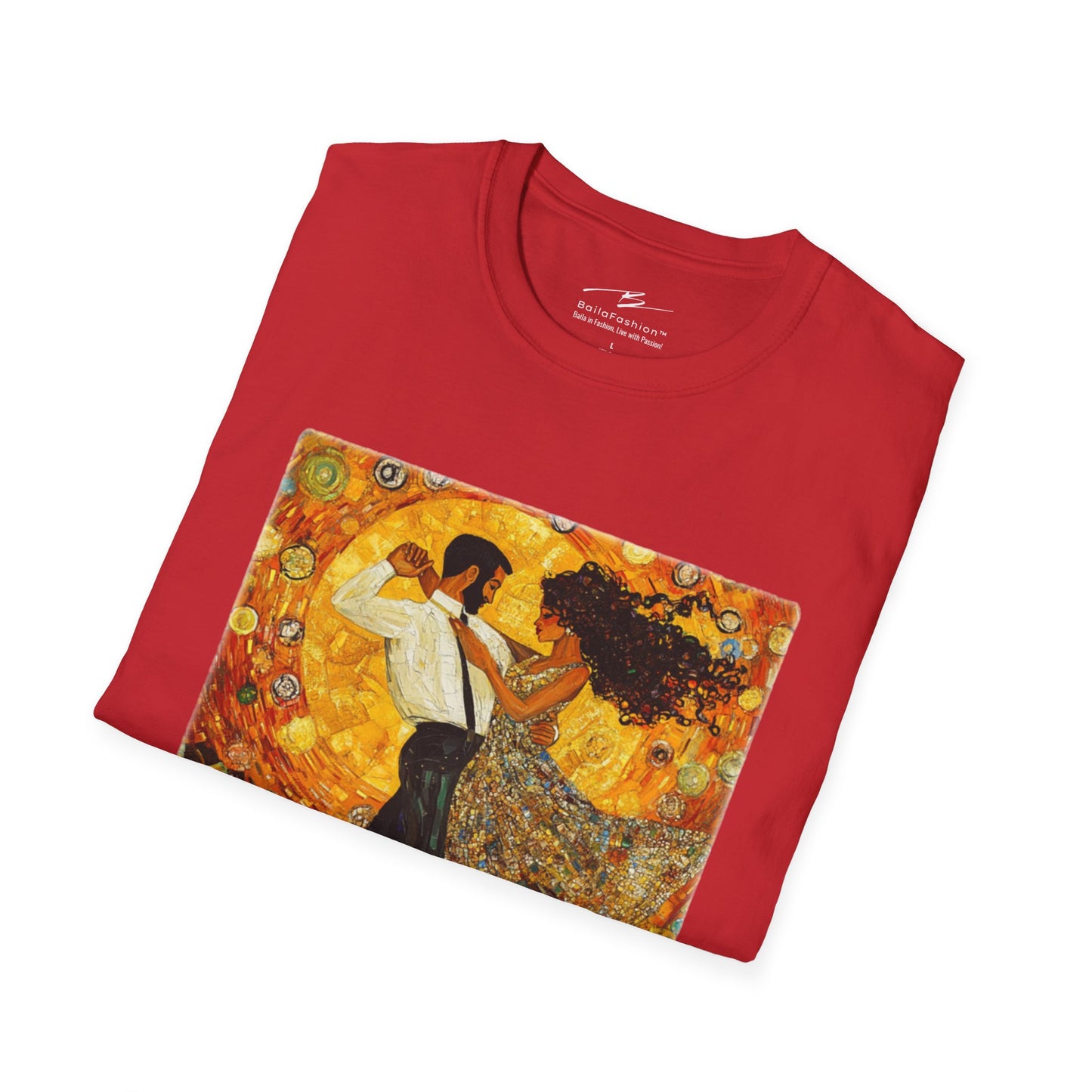 Golden Rhythms Art T-Shirt | Klimt-Inspired Latin Dance Art | Salsa Bachata Couple | Dance Lifestyle StreetWear | BailaFashion Casual Wear