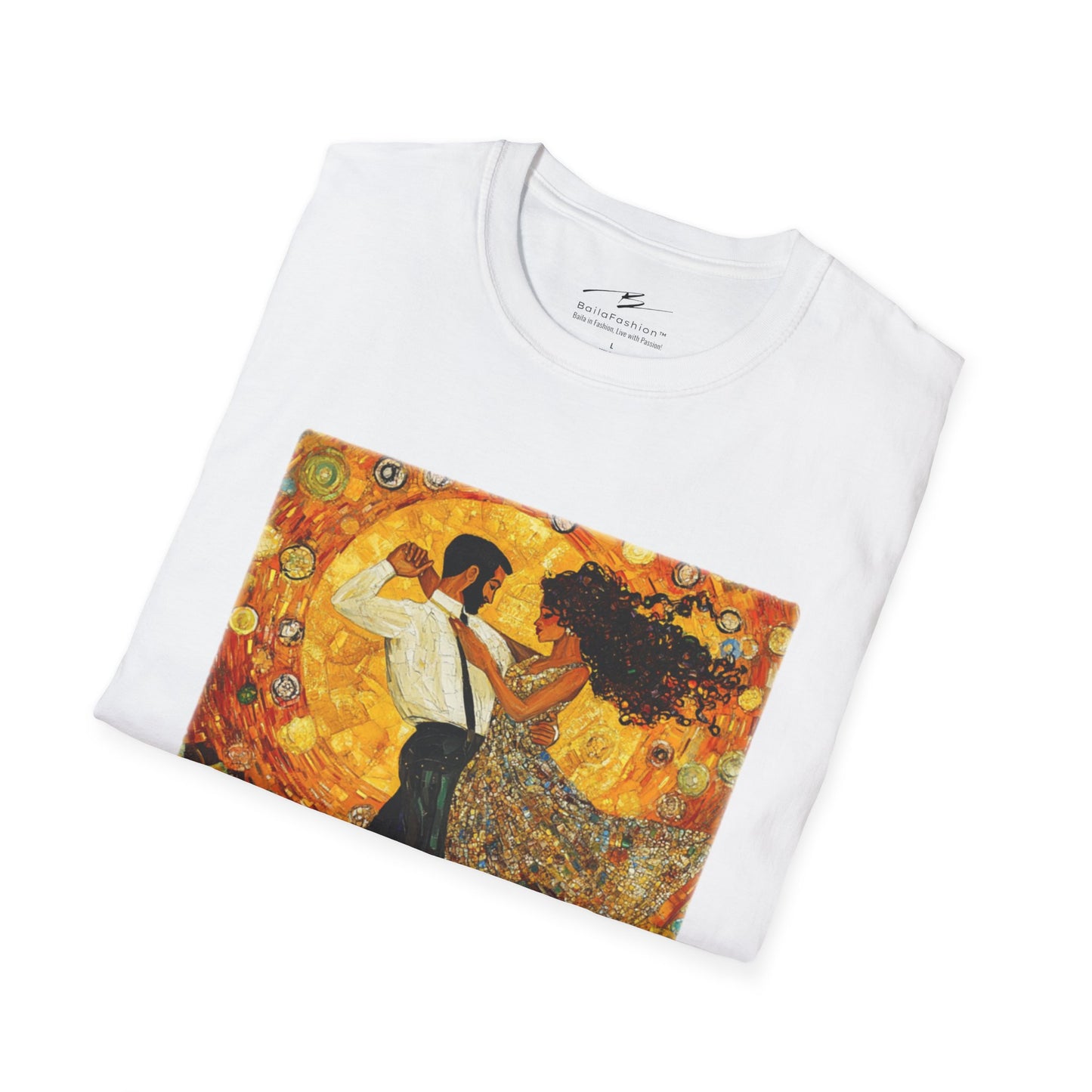Golden Rhythms Art T-Shirt | Klimt-Inspired Latin Dance Art | Salsa Bachata Couple | Dance Lifestyle StreetWear | BailaFashion Casual Wear