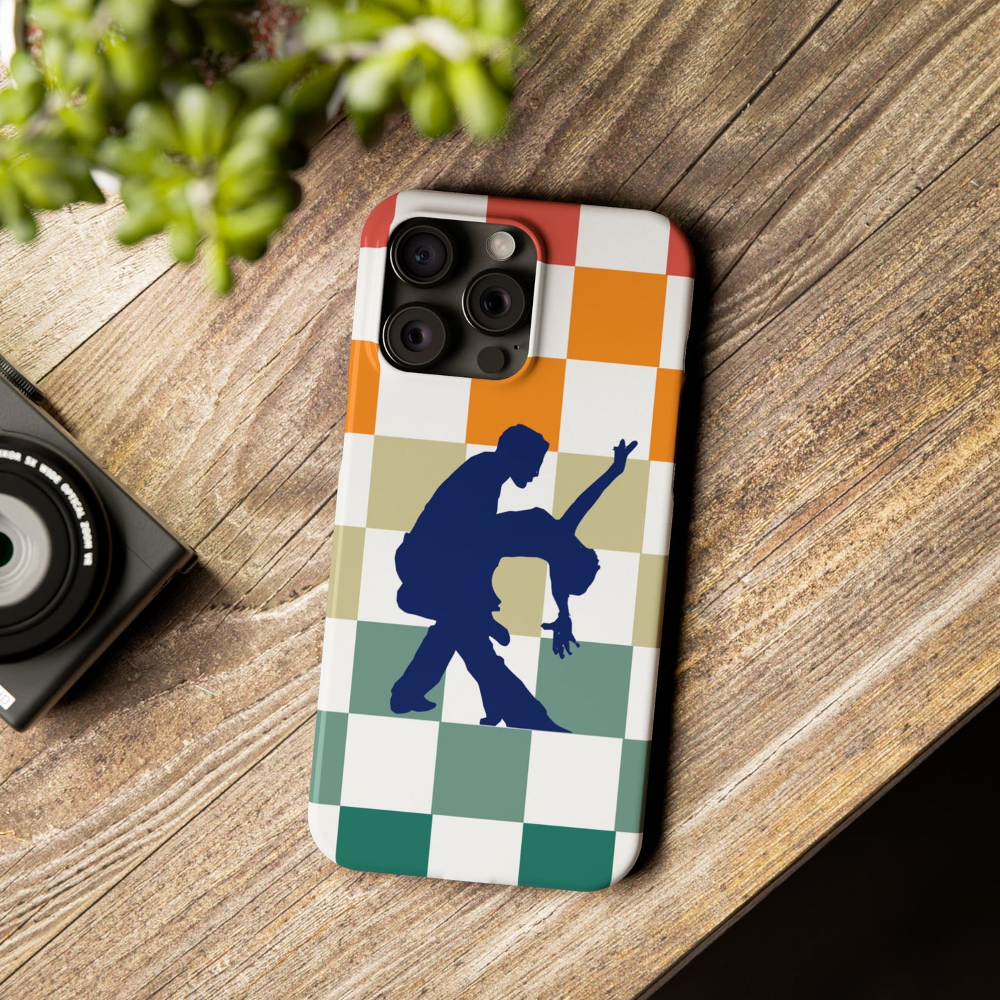Bachata Dip iPhone Case | Retro Dance Silhouette | Colorful Checkerboard Design | BailaFashion Dance Lifestyle