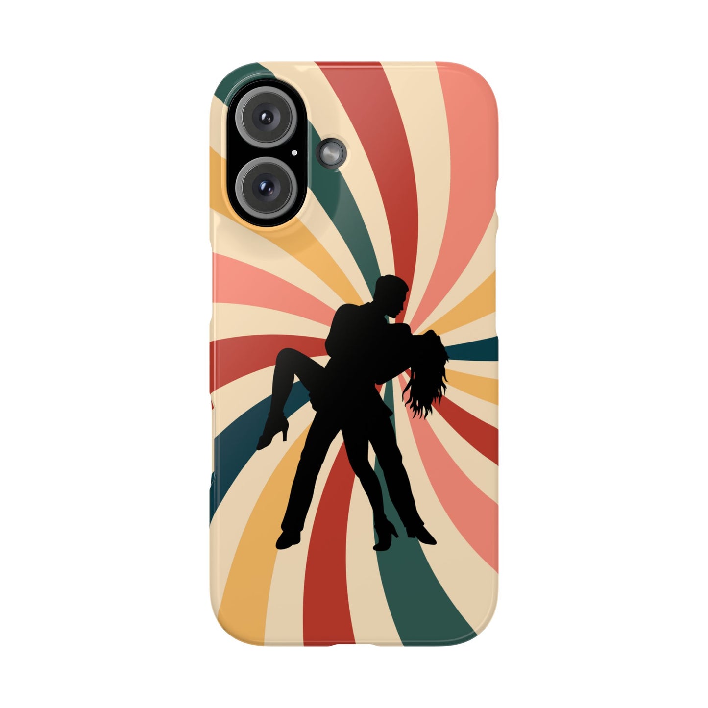 Dramatic Dip iPhone Case | Retro Swirl Background | Latin Dance Silhouettes | Vintage Dance Art | BailaFashion Dance Lifestyle