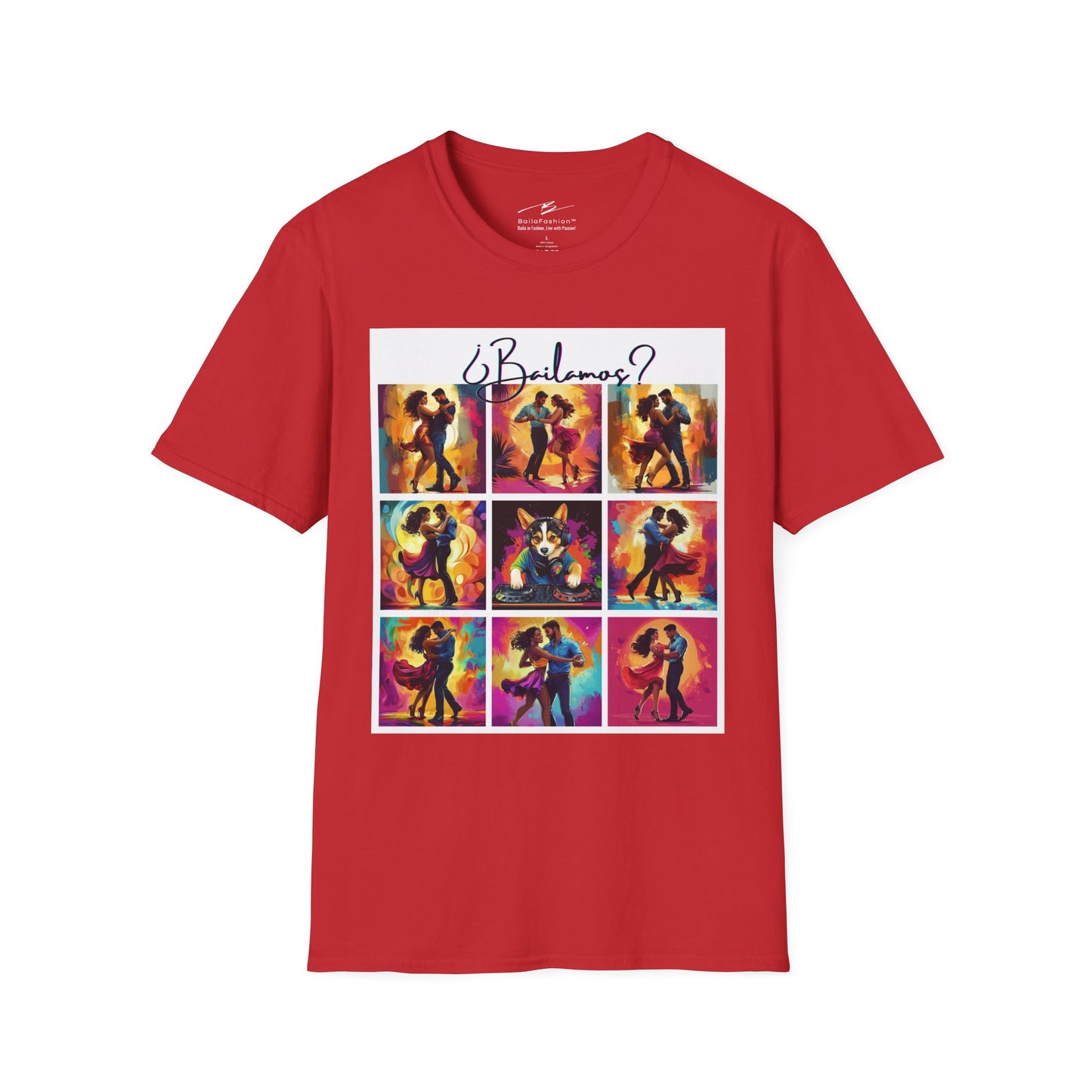 Bailamos? Latin Dance Collage T-Shirt | DJ Dog Salsa Bachata Scenes | Vibrant Dance Art | BailaFashion Streetwear | Dance Practice Tee